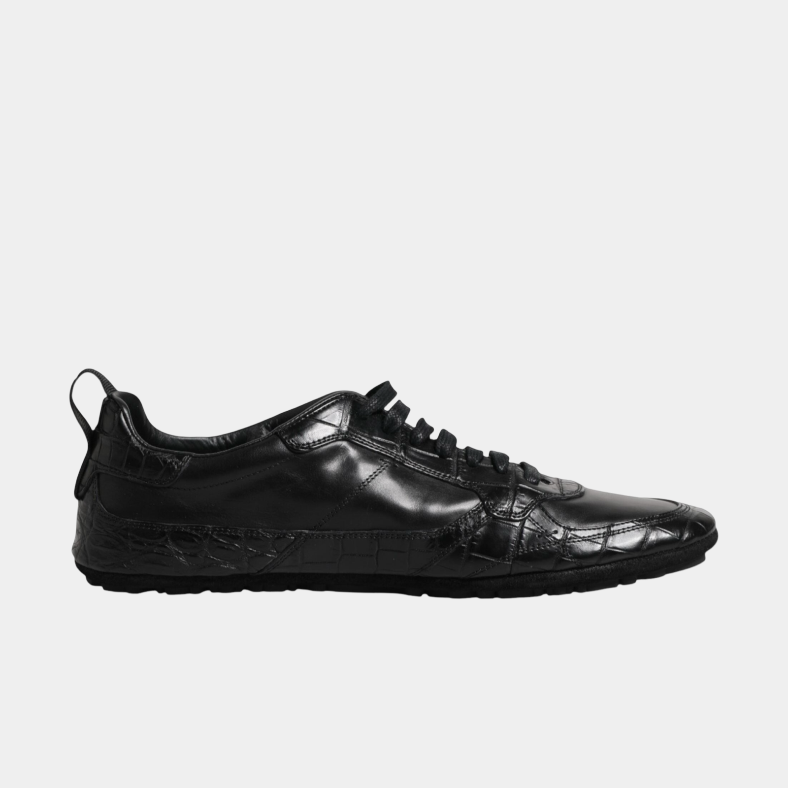 Dolce & Gabbana Black Caiman Leather Men Sneakers Medial View