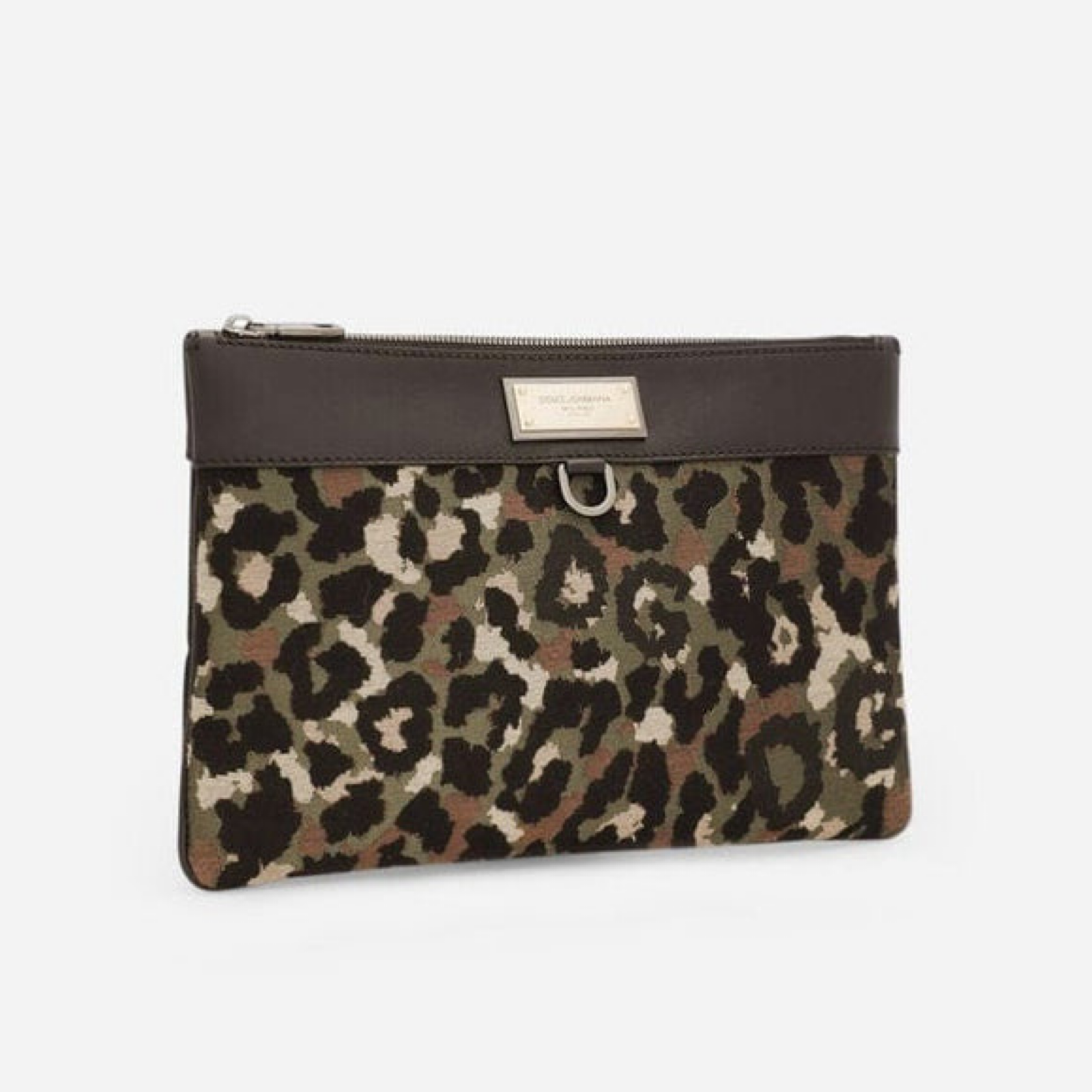  Dolce & Gabbana Leopard Print Jacquard Logo Plaque Clutch Bag BM2060 AQ755 8B015 Side View