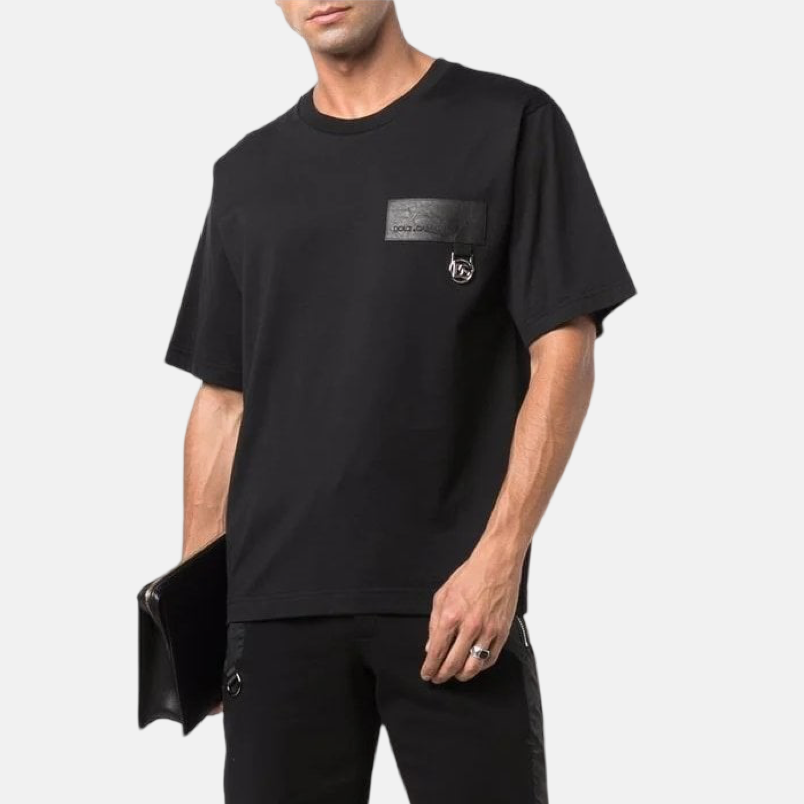  Мъжка черна тениска Dolce & Gabbana Logo Patch Men T-shirt G8NC5Z G7A2H