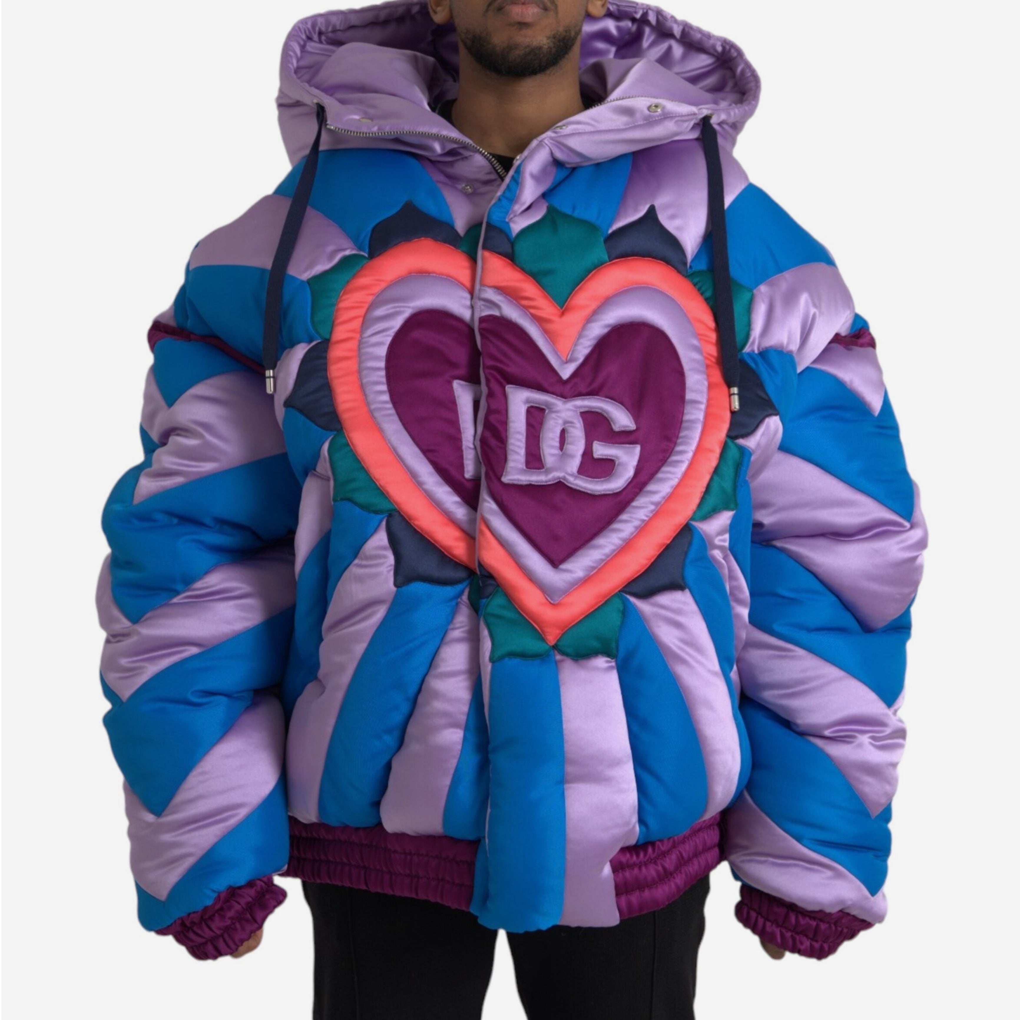 Мъжко луксозно пухено яке DOLCE & GABBANA Men’s Oversized Multicolor Heart DG Logo Puffer Jacket