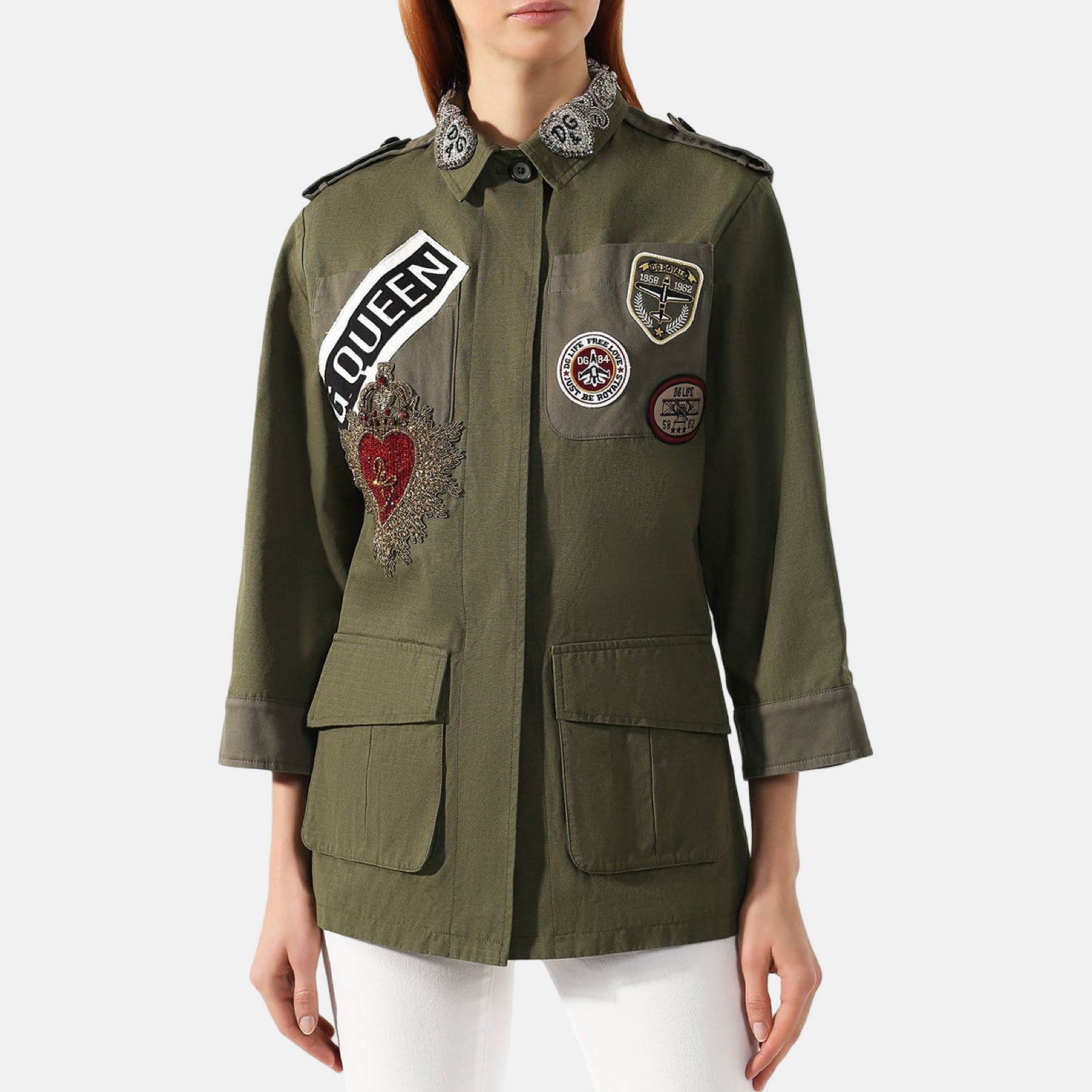 Дамско яке Dolce & Gabbana Military Queen Embellished Women Jacket F28NIZ FU5SC Front View
