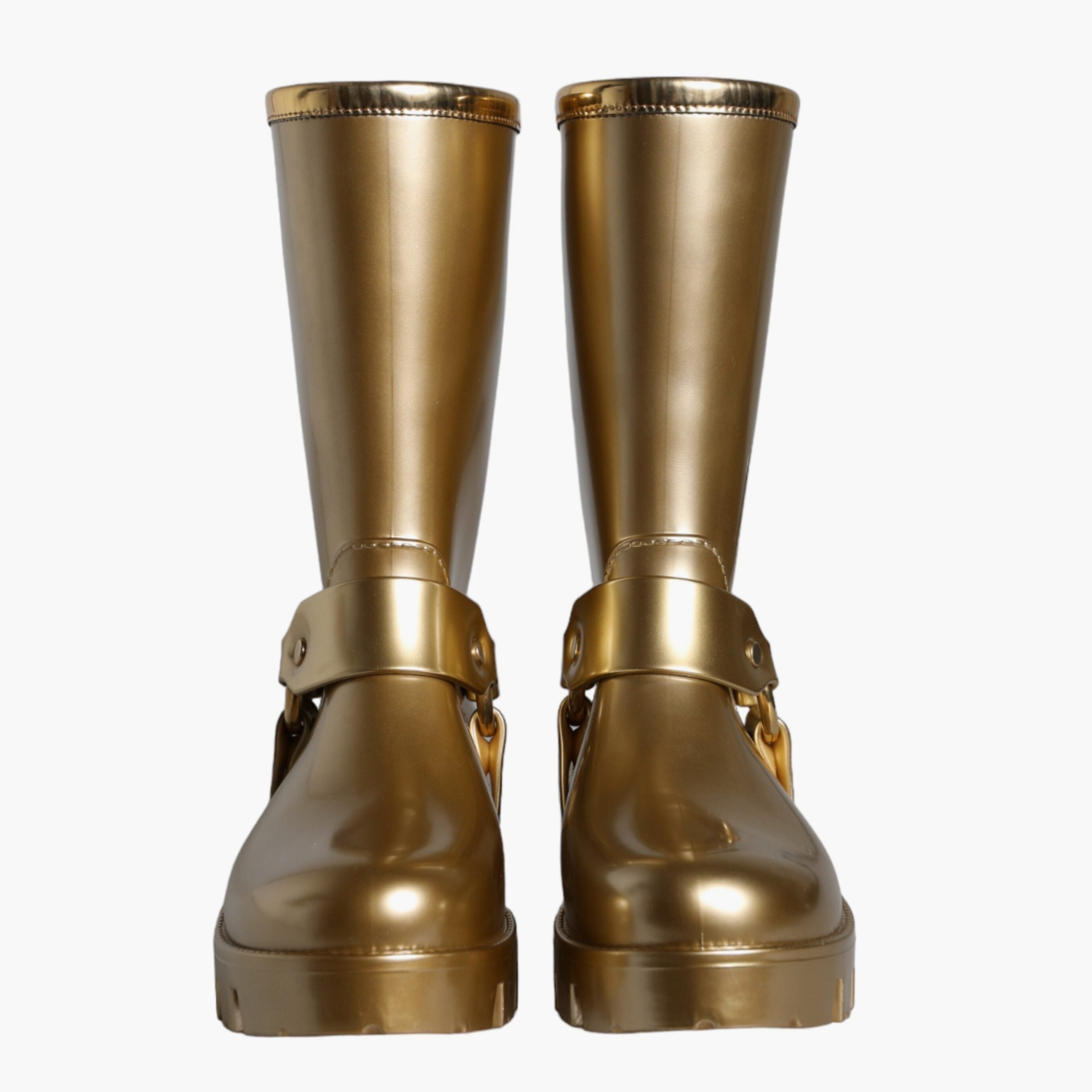 Дамски луксозни гумени ботуши за дъжд в златист цвят DOLCE & GABBANA
Women’s Metallic Gold Rubber PVC Rain Boots