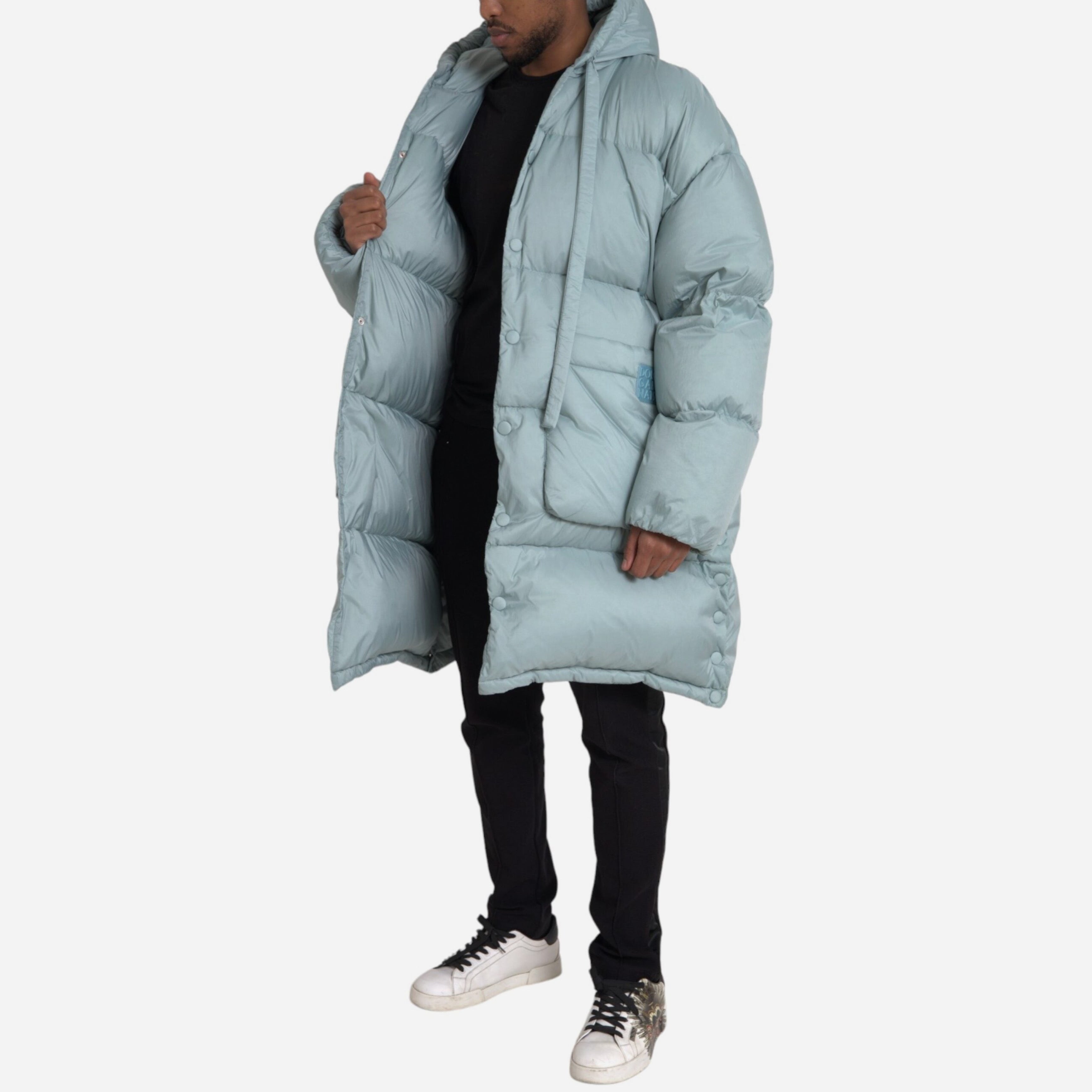 Мъжко дълго пухено парка яке в светло синьо DOLCE & GABBANA Men’s Luxury Light Blue Quilted Hooded Parka Jacket