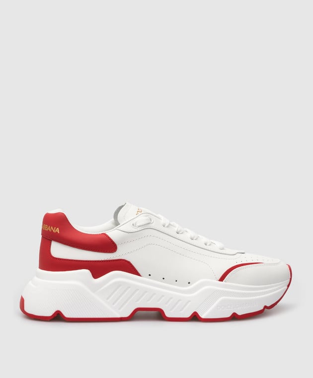 Мъжки кожени кецове DOLCE & GABBANA Daymaster Men’s Luxury Leather Sneakers in White/Red