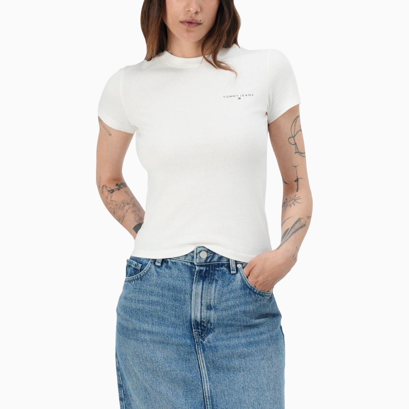 Дамска бяла тениска Tommy Hilfiger Jeans DW0DW21164 Front View