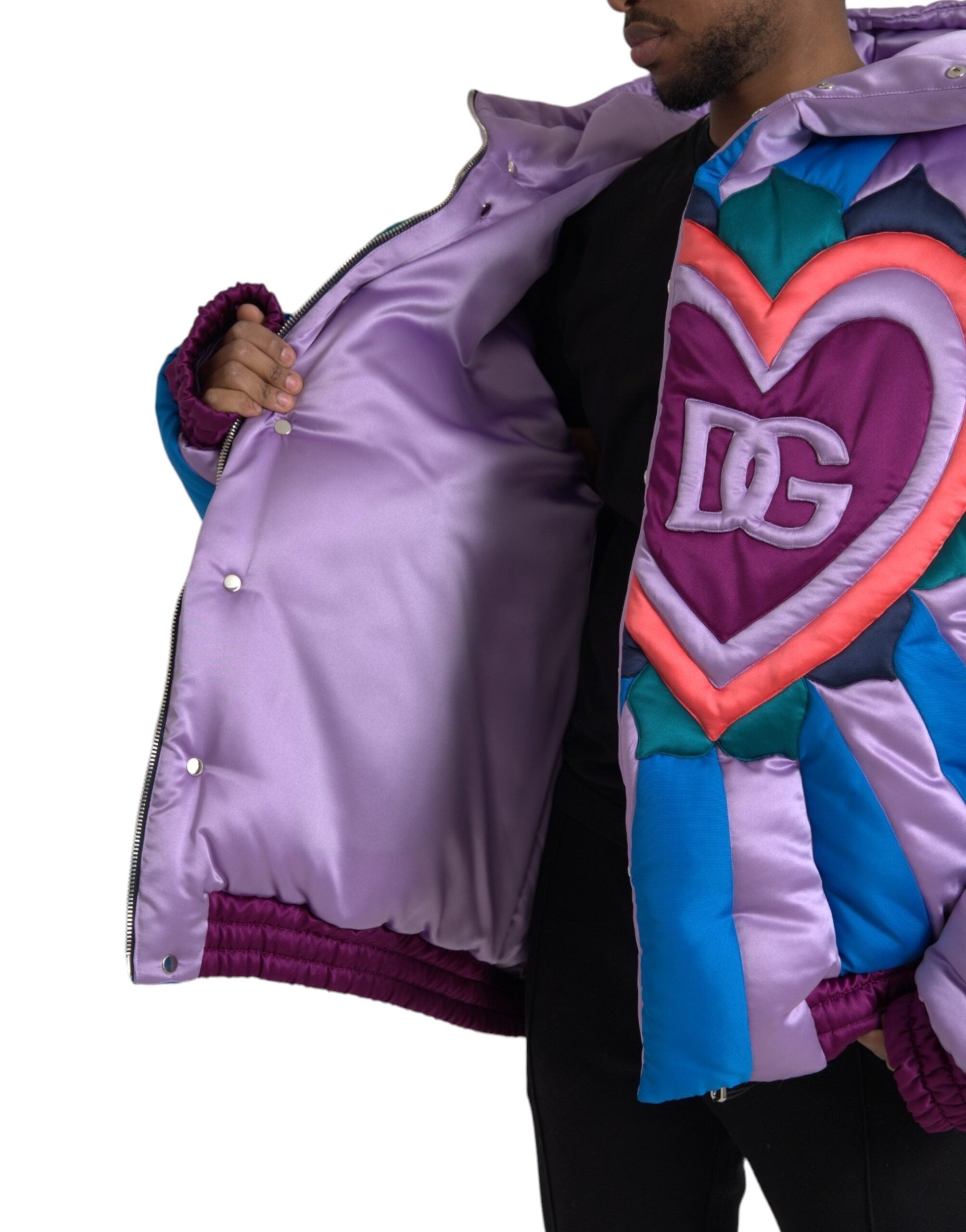Мъжко луксозно пухено яке DOLCE & GABBANA Men’s Oversized Multicolor Heart DG Logo Puffer Jacket