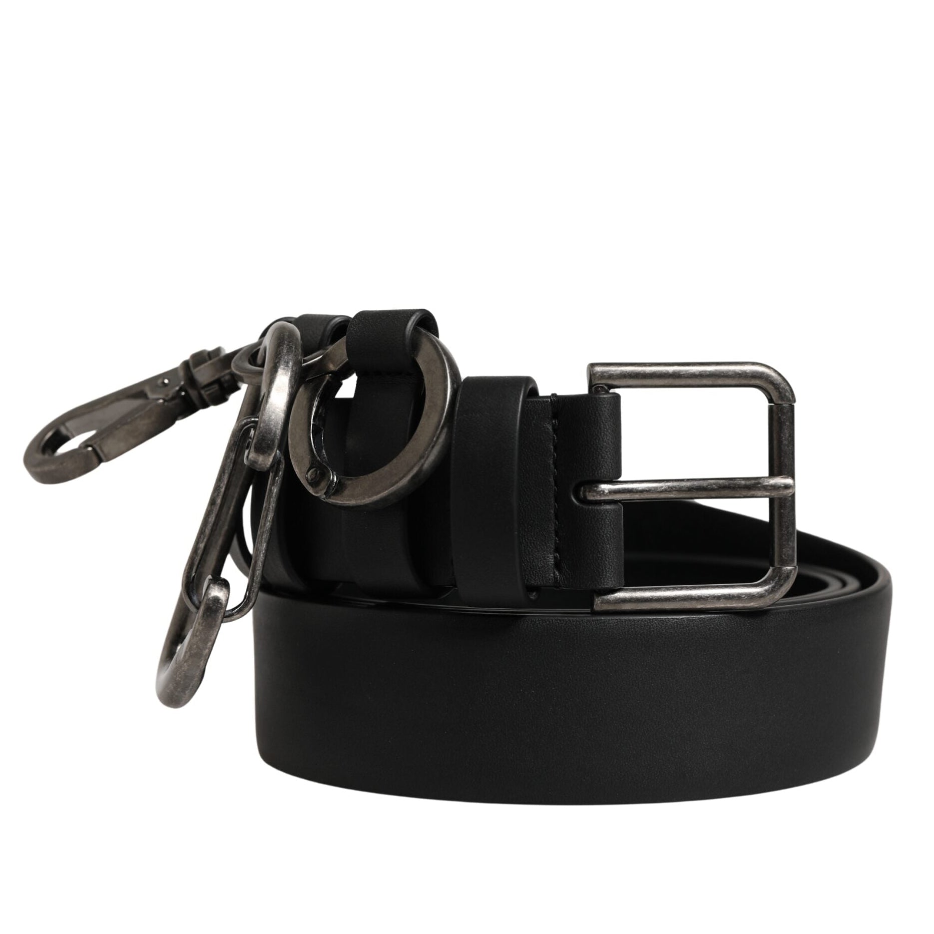 Dolce & Gabbana Black Calf Leather Silver Metal Buckle Belt