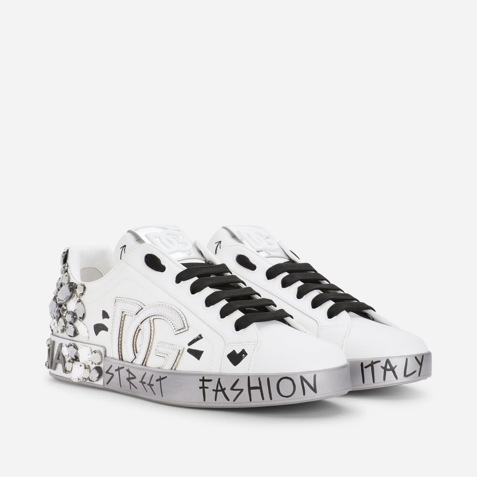 Мъжки кецове с кристали Dolce & Gabbana Portofino Men Sneakers Pair Side