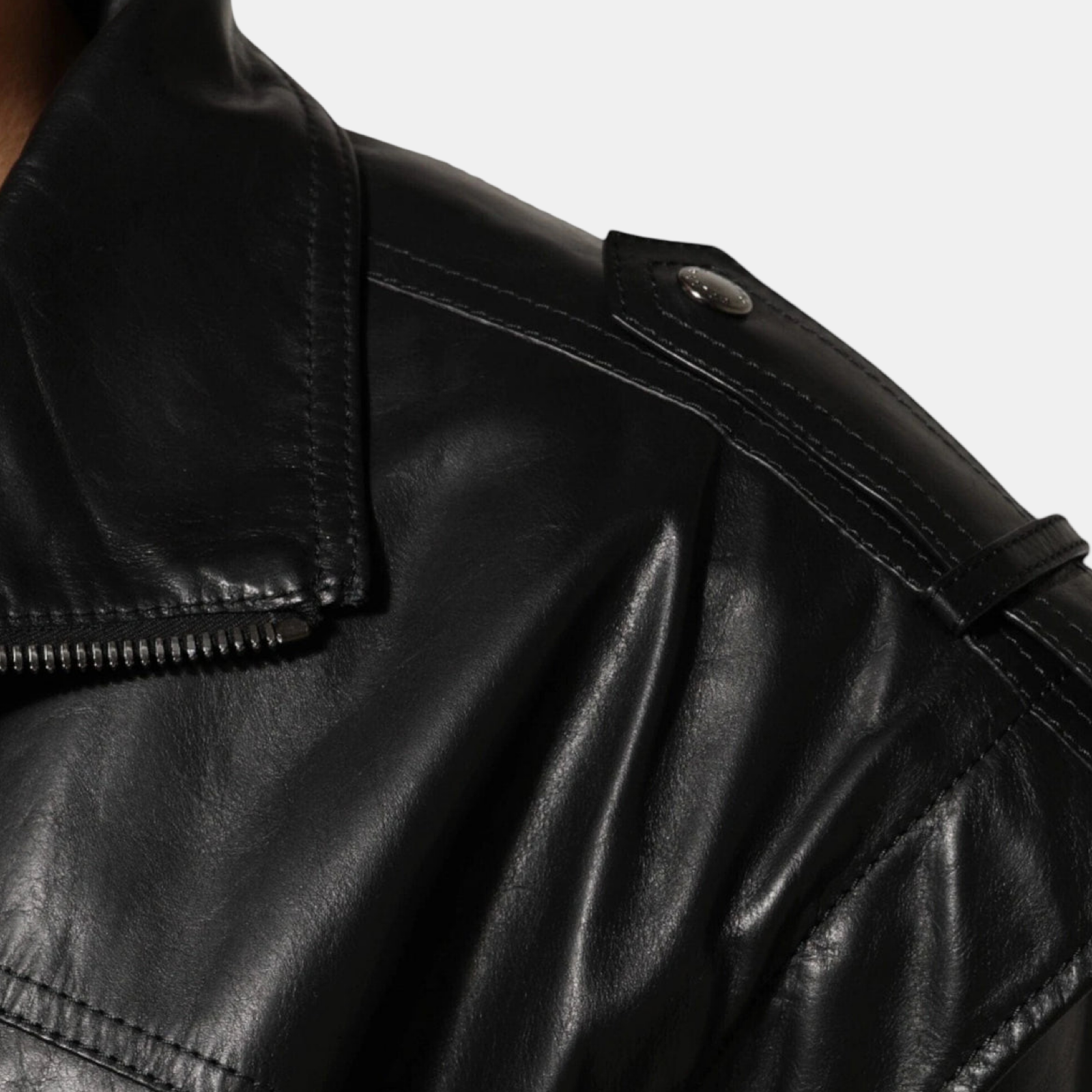 Dolce & Gabbana Leather Biker Men Jacket Close-Up