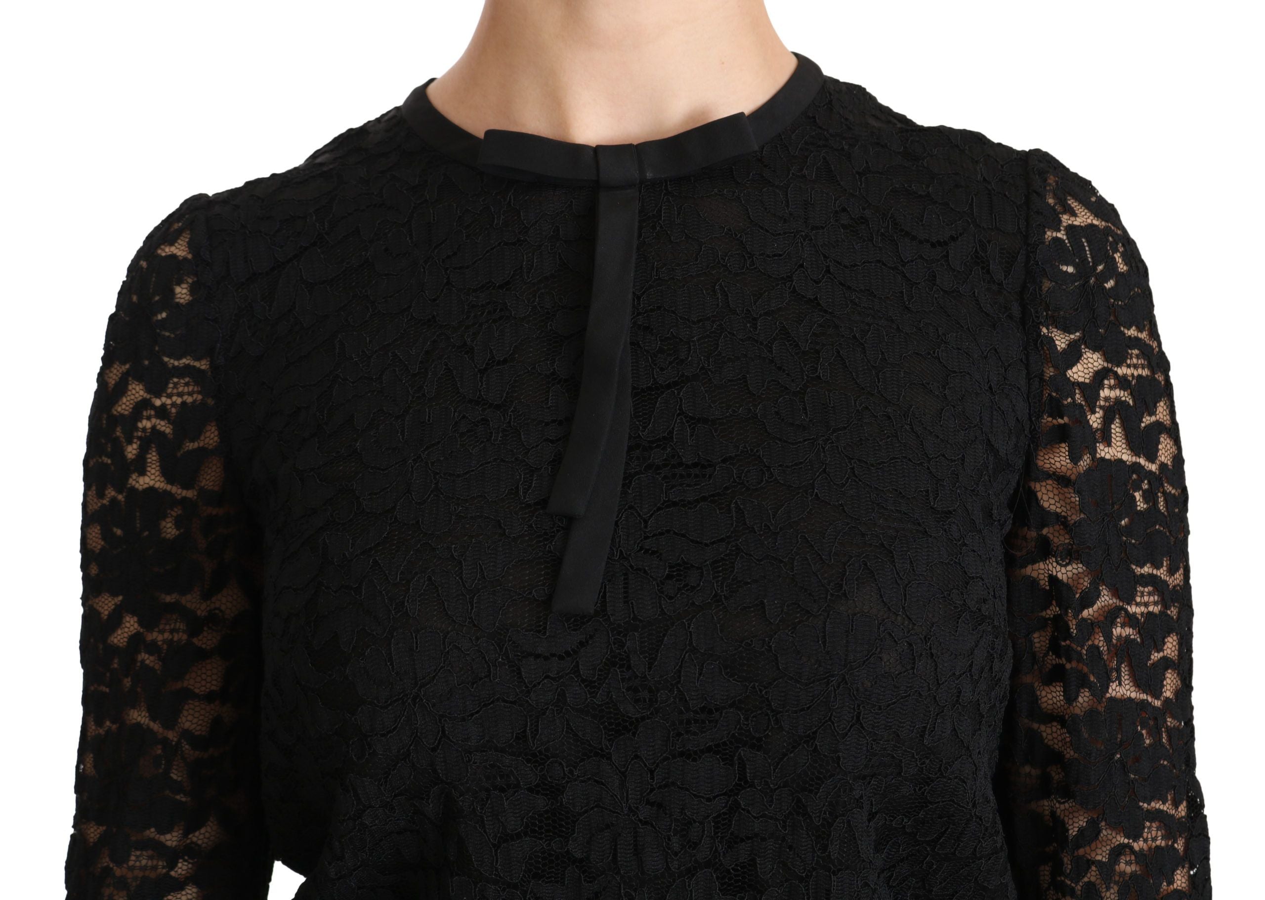 Елегантна черна дантелена блуза с кръгло деколте Dolce &amp; Gabbana