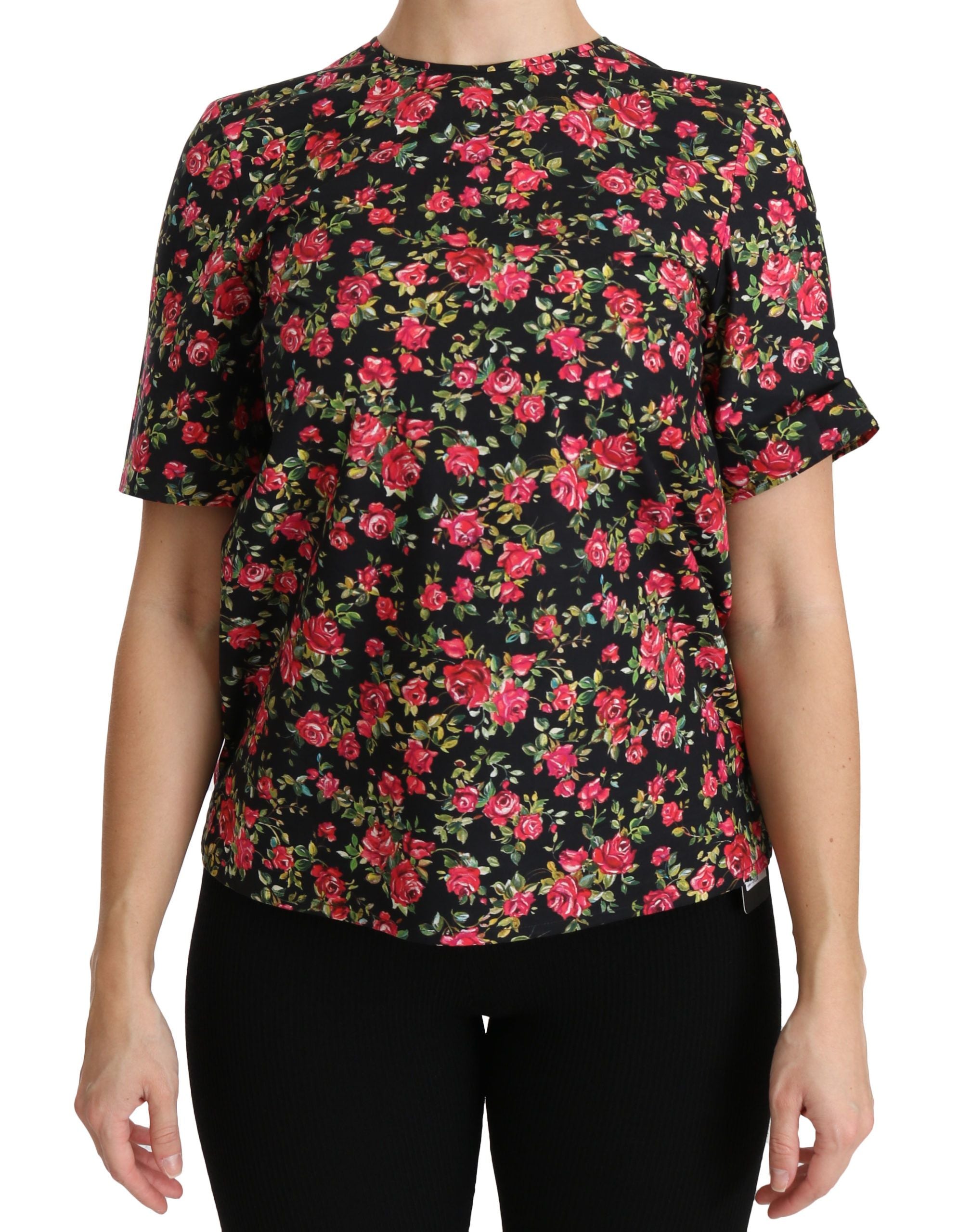 Dolce &amp; Gabbana Елегантно черно горнище с кръгло деколте с цветя