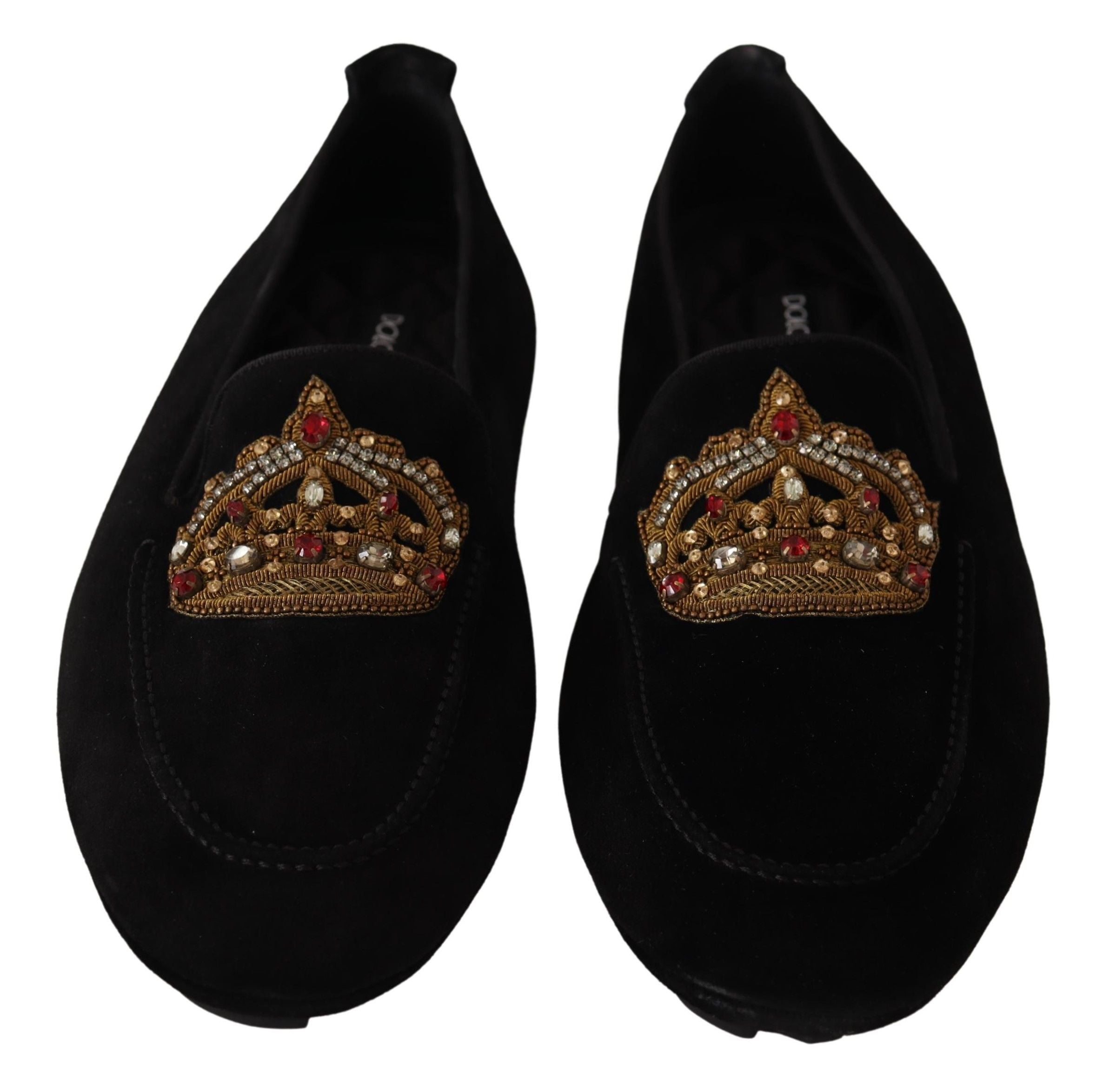 Dolce &amp; Gabbana Елегантни черни кожени мокасини със златна бродерия