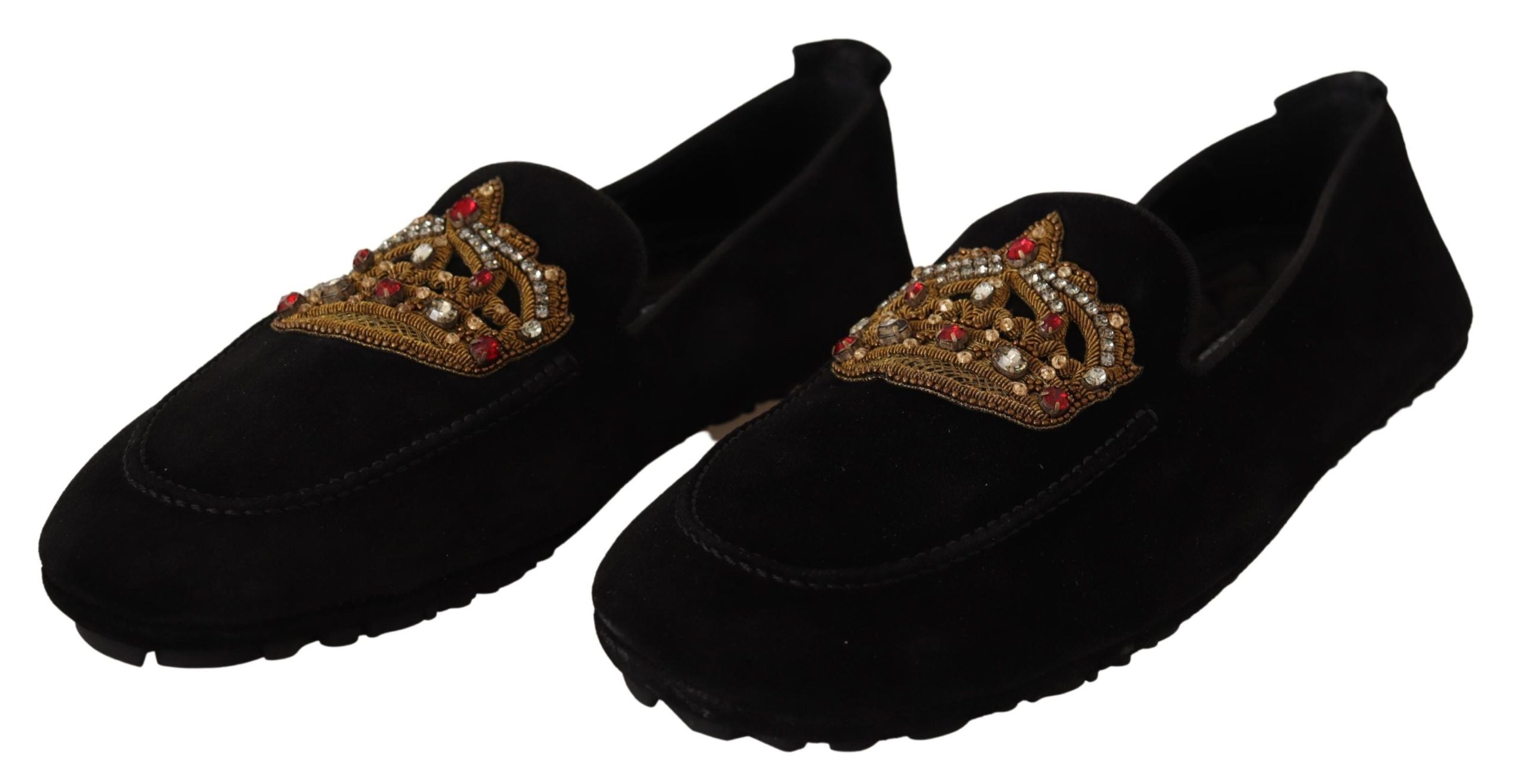 Dolce &amp; Gabbana Елегантни черни кожени мокасини със златна бродерия