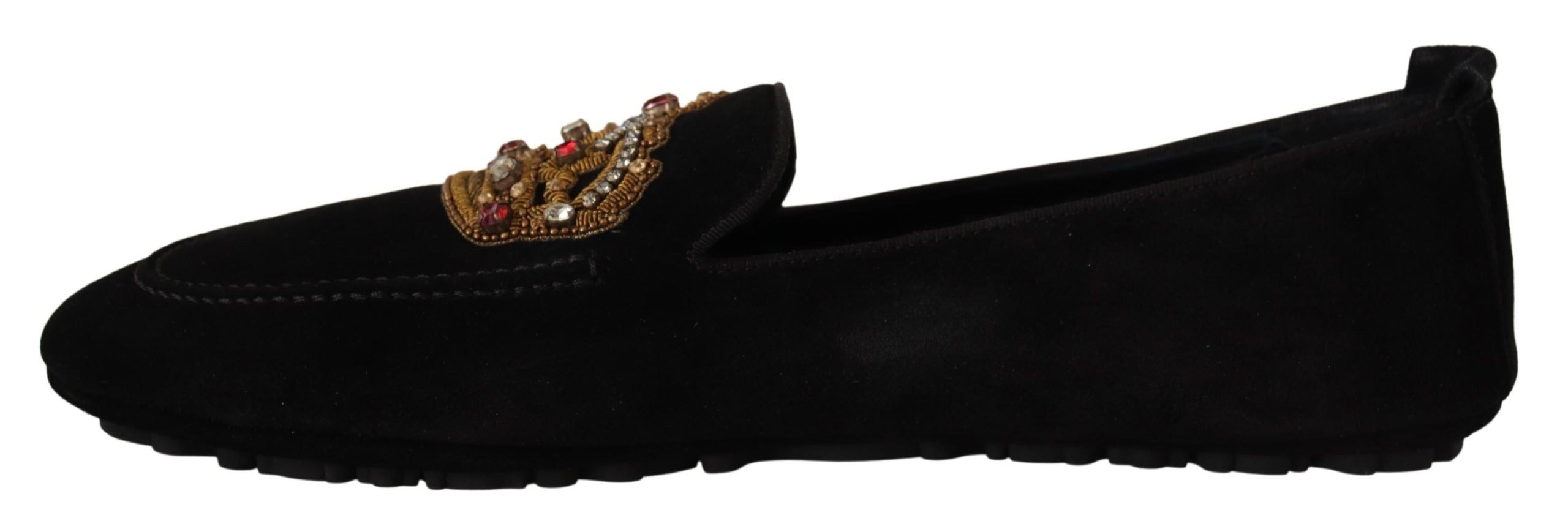 Dolce &amp; Gabbana Елегантни черни кожени мокасини със златна бродерия