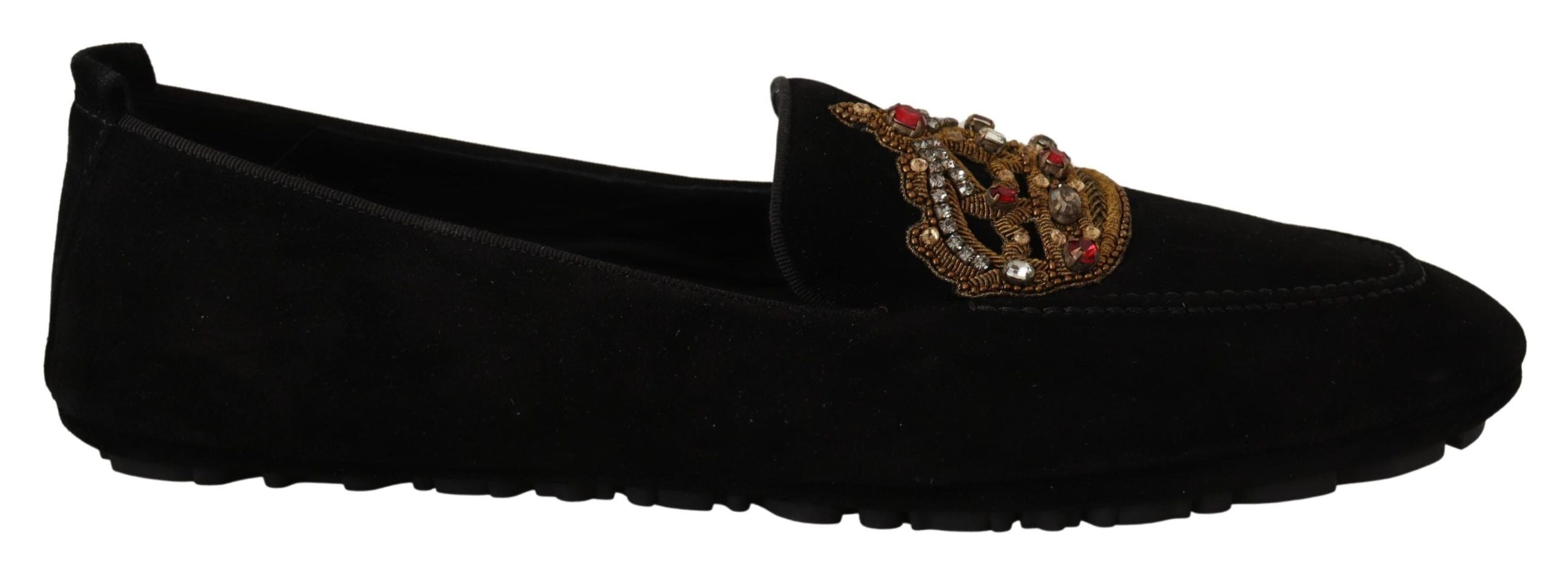 Dolce &amp; Gabbana Елегантни черни кожени мокасини със златна бродерия
