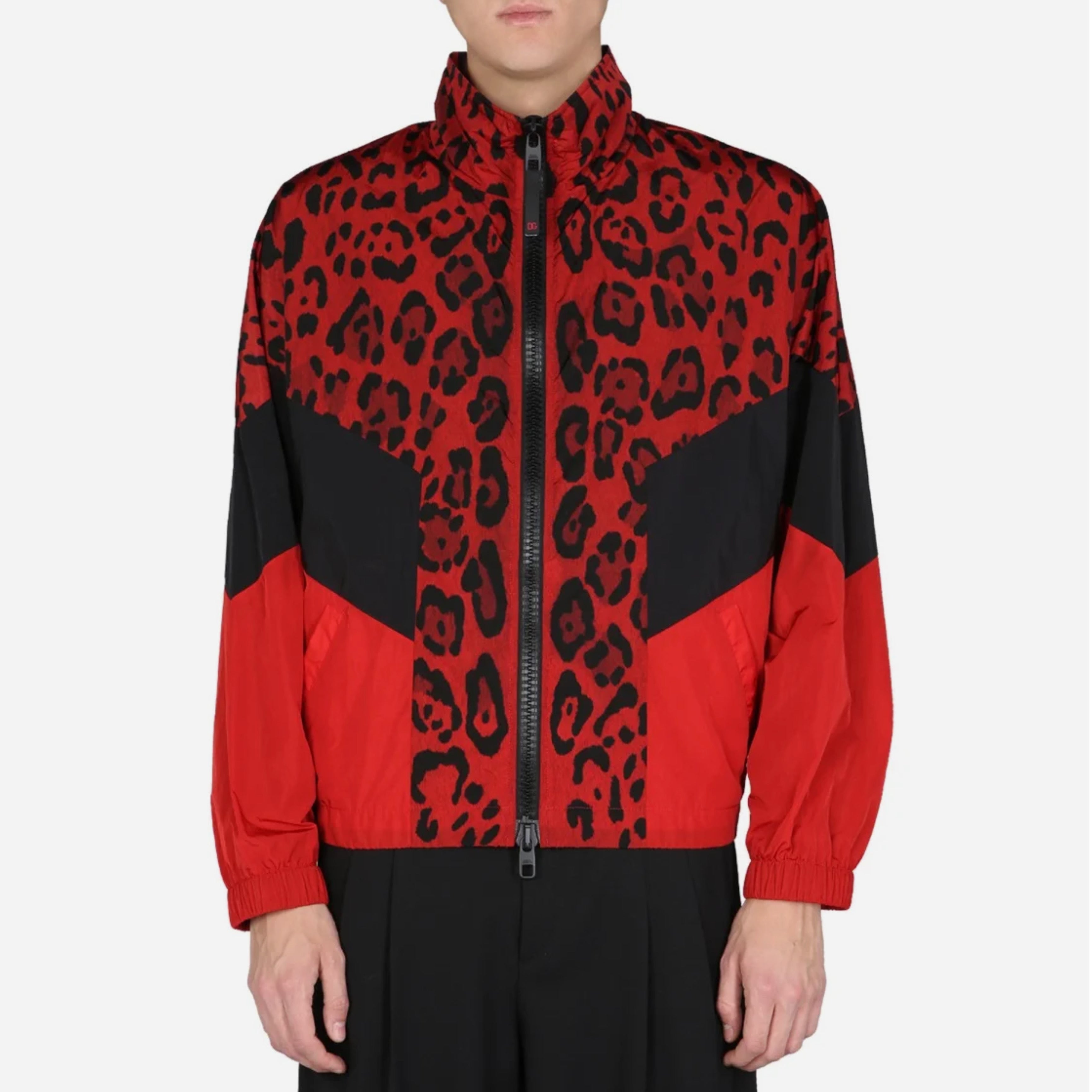 Мъжко червено черно шушляково яке DOLCE & GABBANA Men’s Red Black Leopard Nylon Jacket