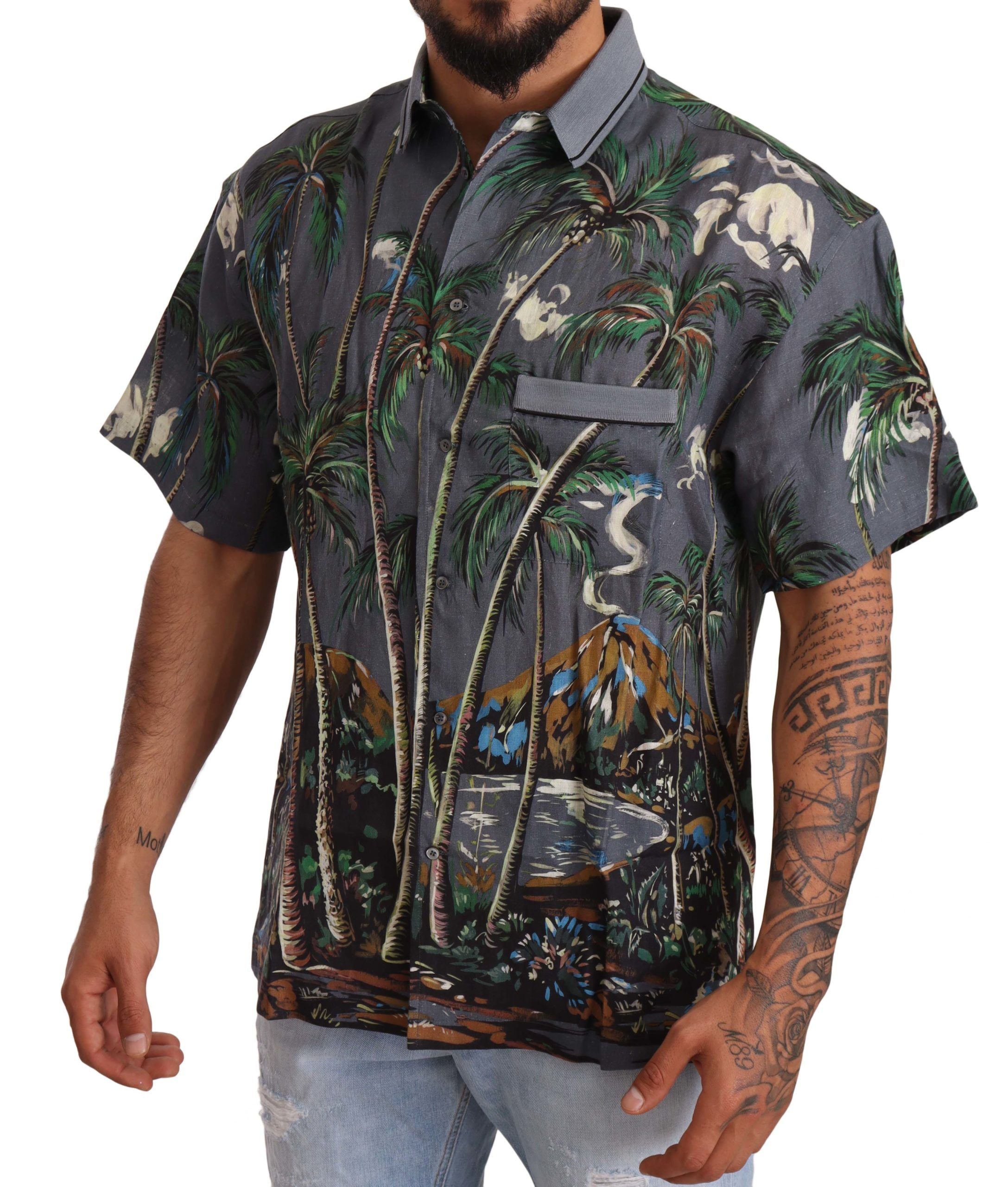 Мъжка риза Dolce &amp; Gabbana Tropical Elegance Lenen Silk