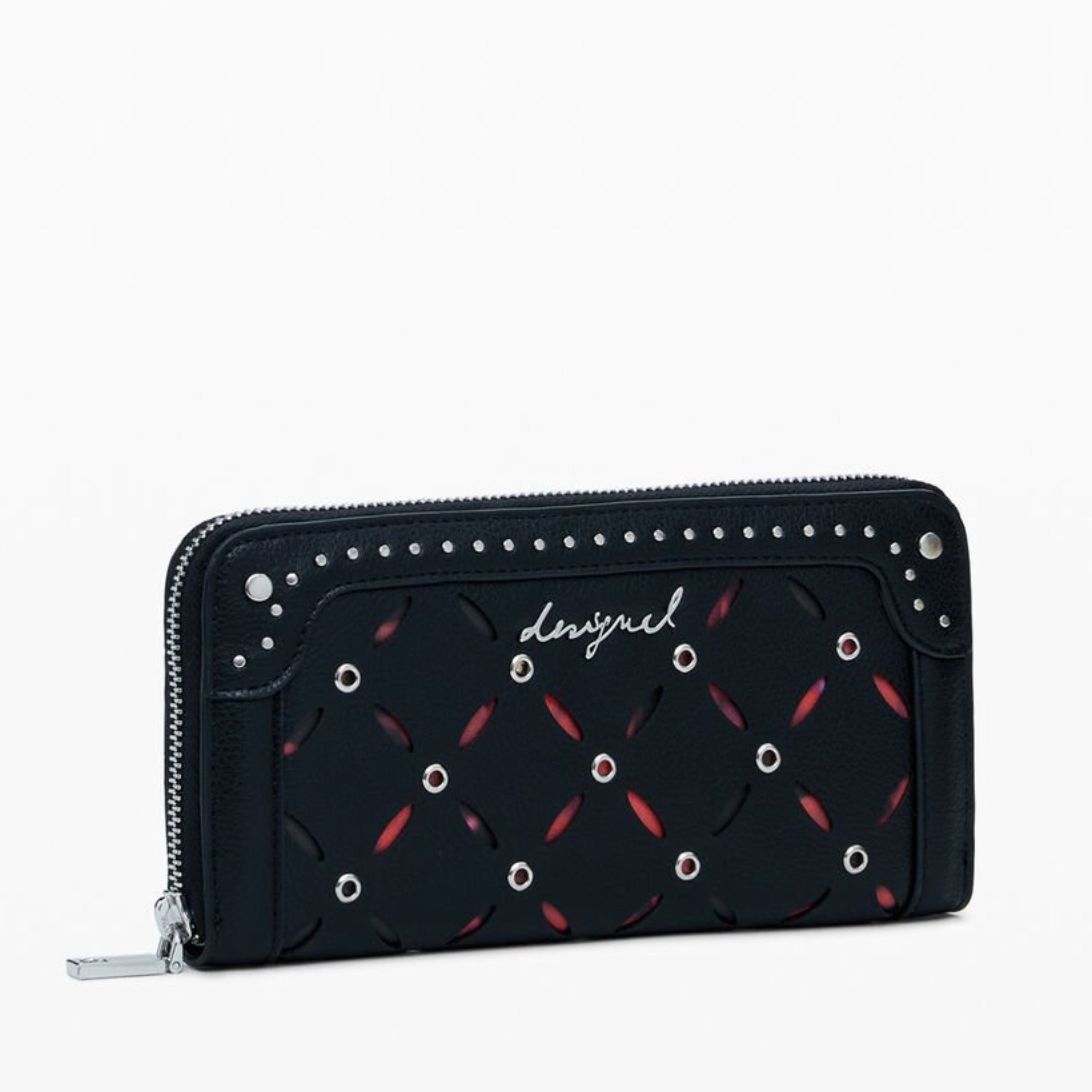 Дамско клъч портмоне Women’s clurch perforated studded wallet Desigual 25WAYP33 2000 Black angled view