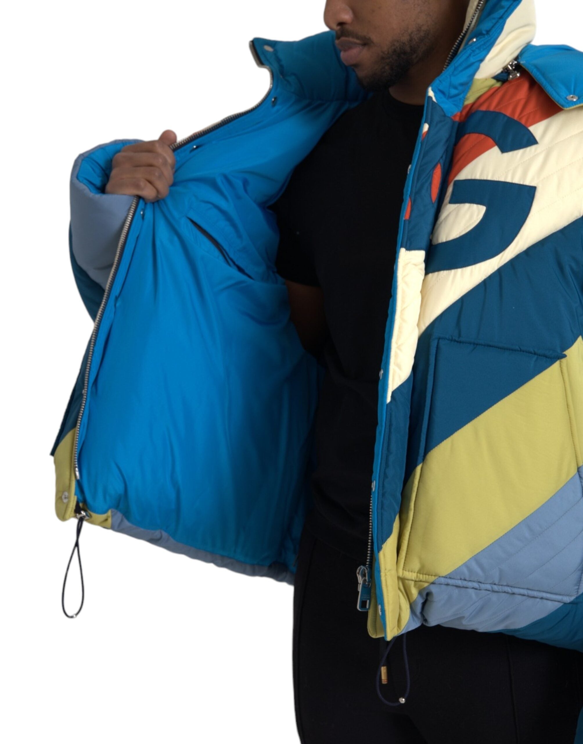 Мъжко луксозно многоцветно пухено яке с голямо лого DG отпред DOLCE & GABBANA Men’s Luxury DG Logo Multicolor Puffer Jacket