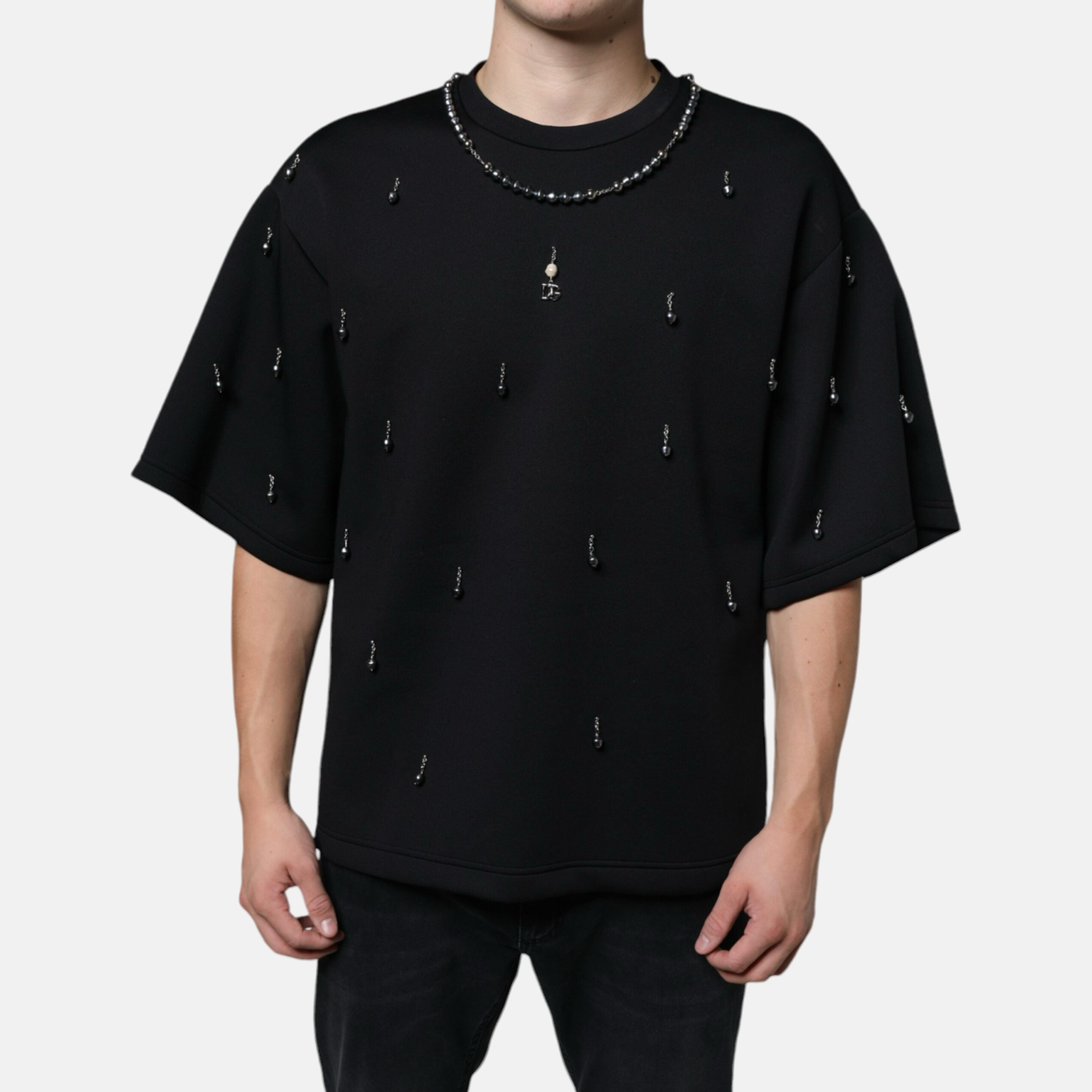 Мъжка черна oversize тениска Dolce & Gabbana Necklace Embellished Men T-shirt