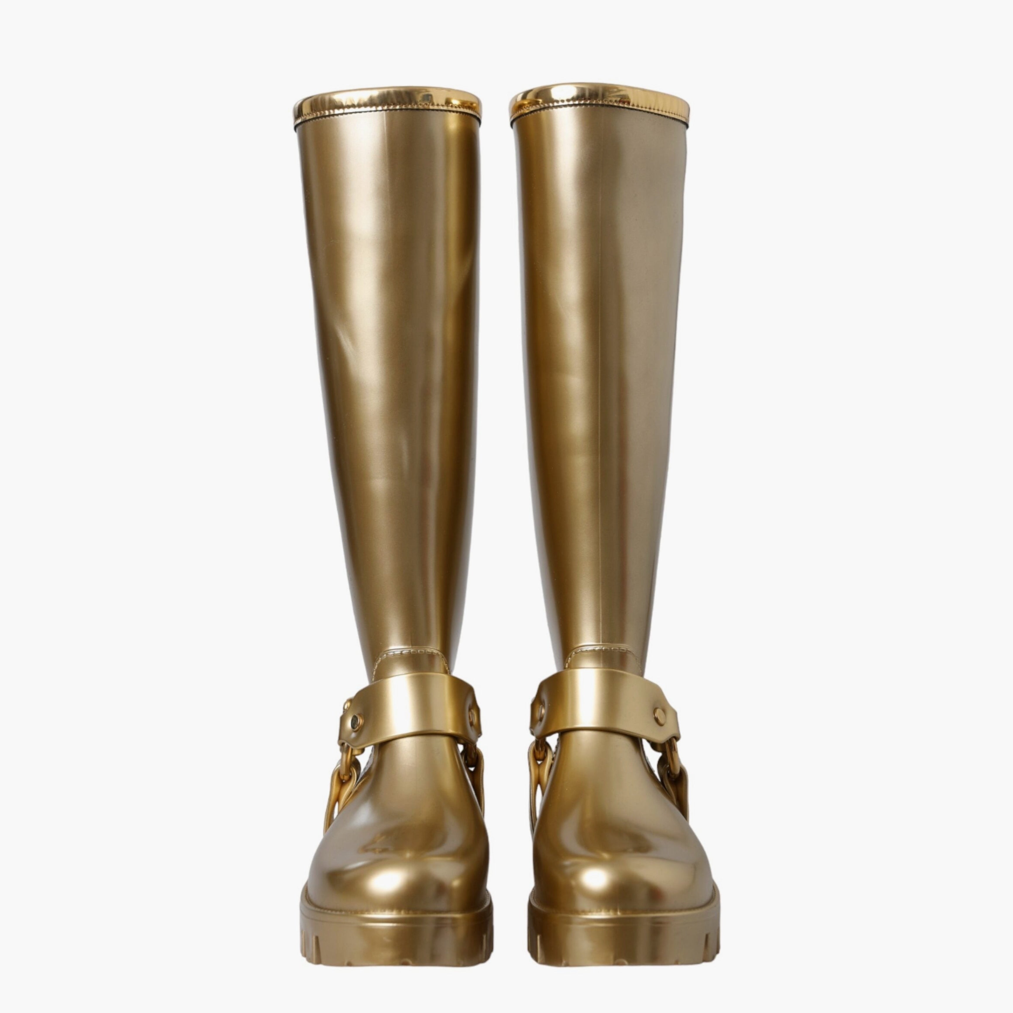 Дамски златисти високи гумени ботуши DOLCE & GABBANA Women’s Metallic Gold Rubber PVC Rain High Boots