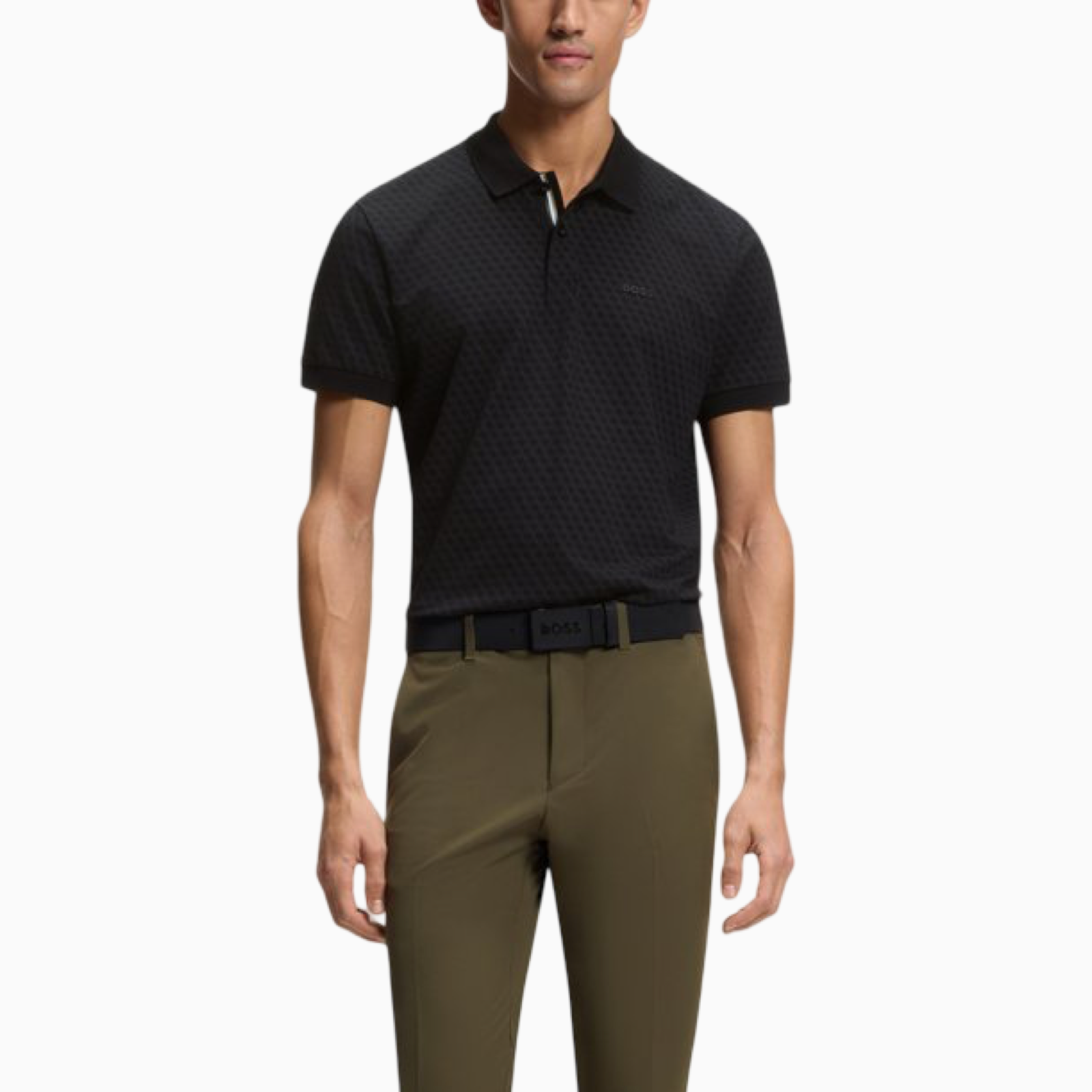 Мъжка черна поло тениска Boss PL GOC Chip Pattern 50554591 001 Men Polo Front View