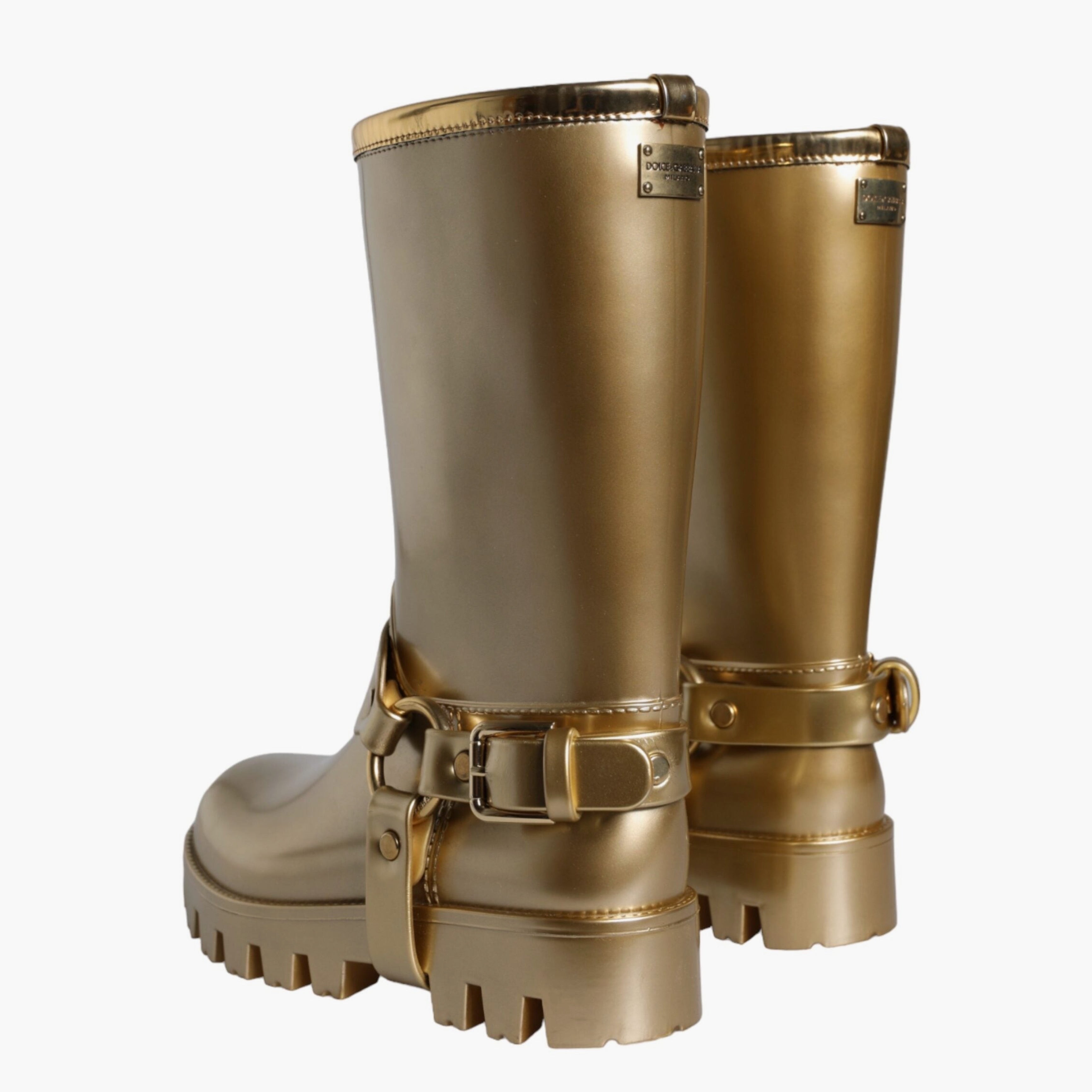 Дамски луксозни гумени ботуши за дъжд в златист цвят DOLCE & GABBANA
Women’s Metallic Gold Rubber PVC Rain Boots