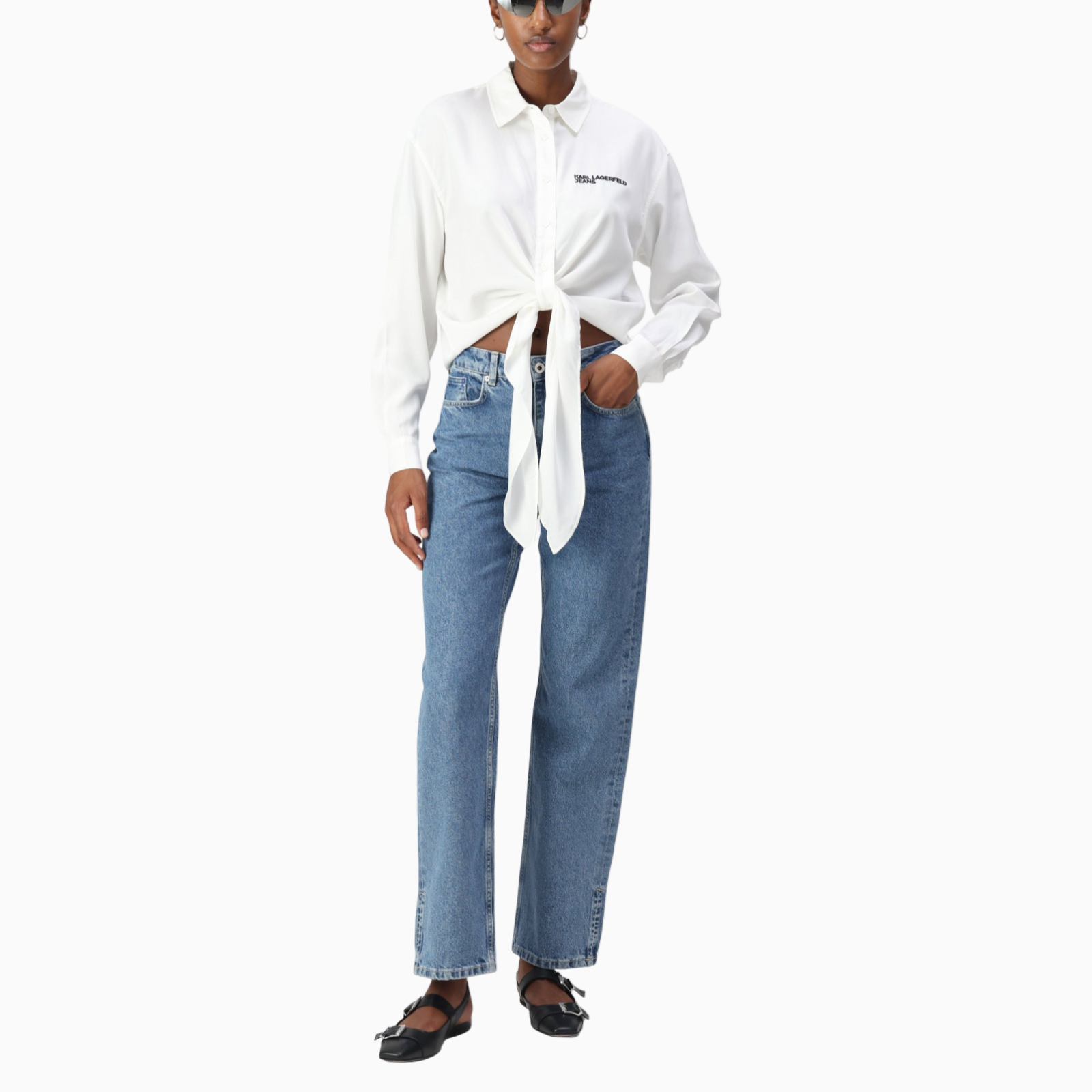 Дамска бяла риза Karl Lagerfeld Jeans Women Shirt B1W11026 100 Front View