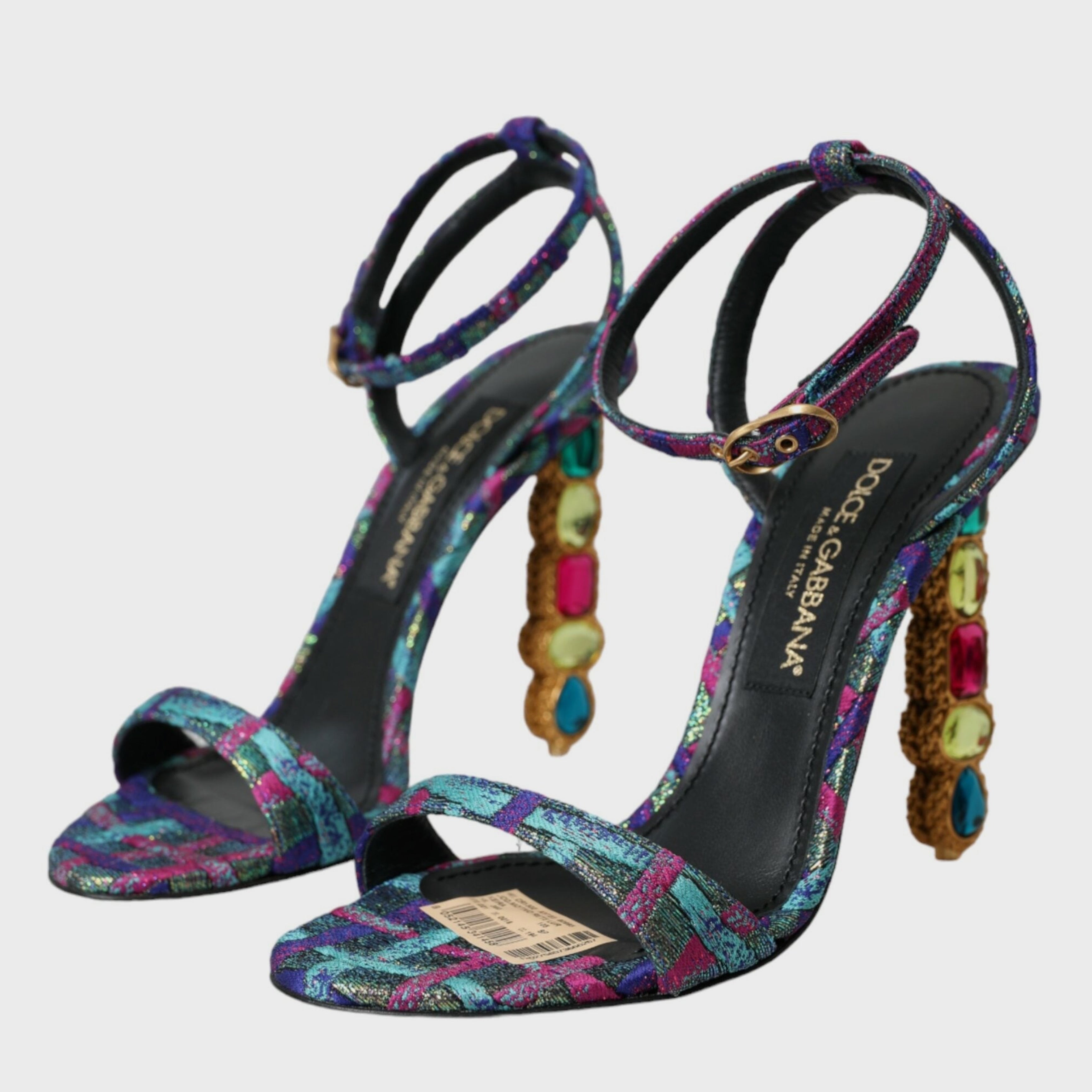 Дамски луксозни многоцветни сандали на висок ток DOLCE & GABBANA Women’s Multicolor Jacquard Crystals Sandals