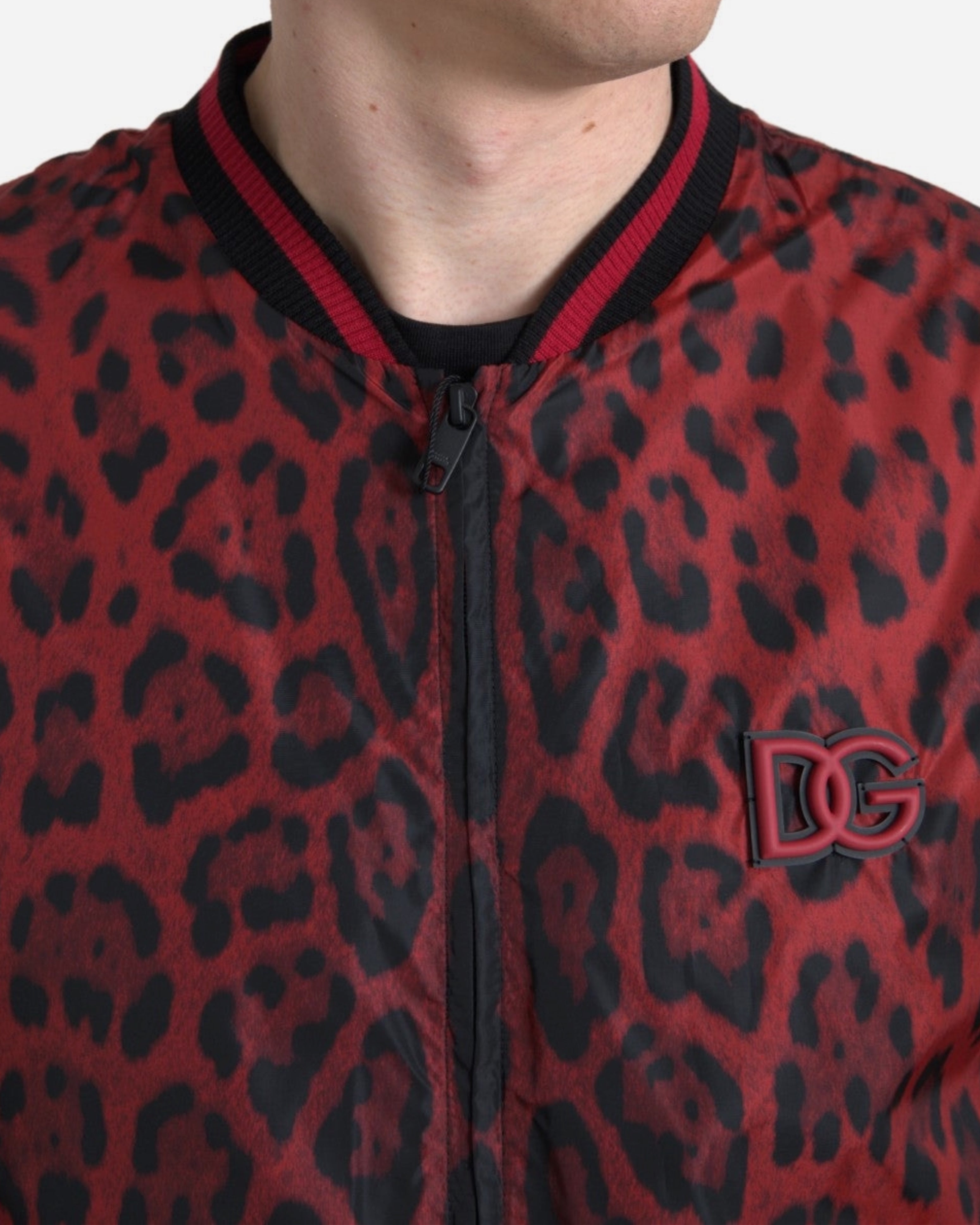 Мъжко пролетно бомбър яке с леопардов червен принт DOLCE & GABBANA Men’s Luxury Red Leopard Print Bomber Jacket