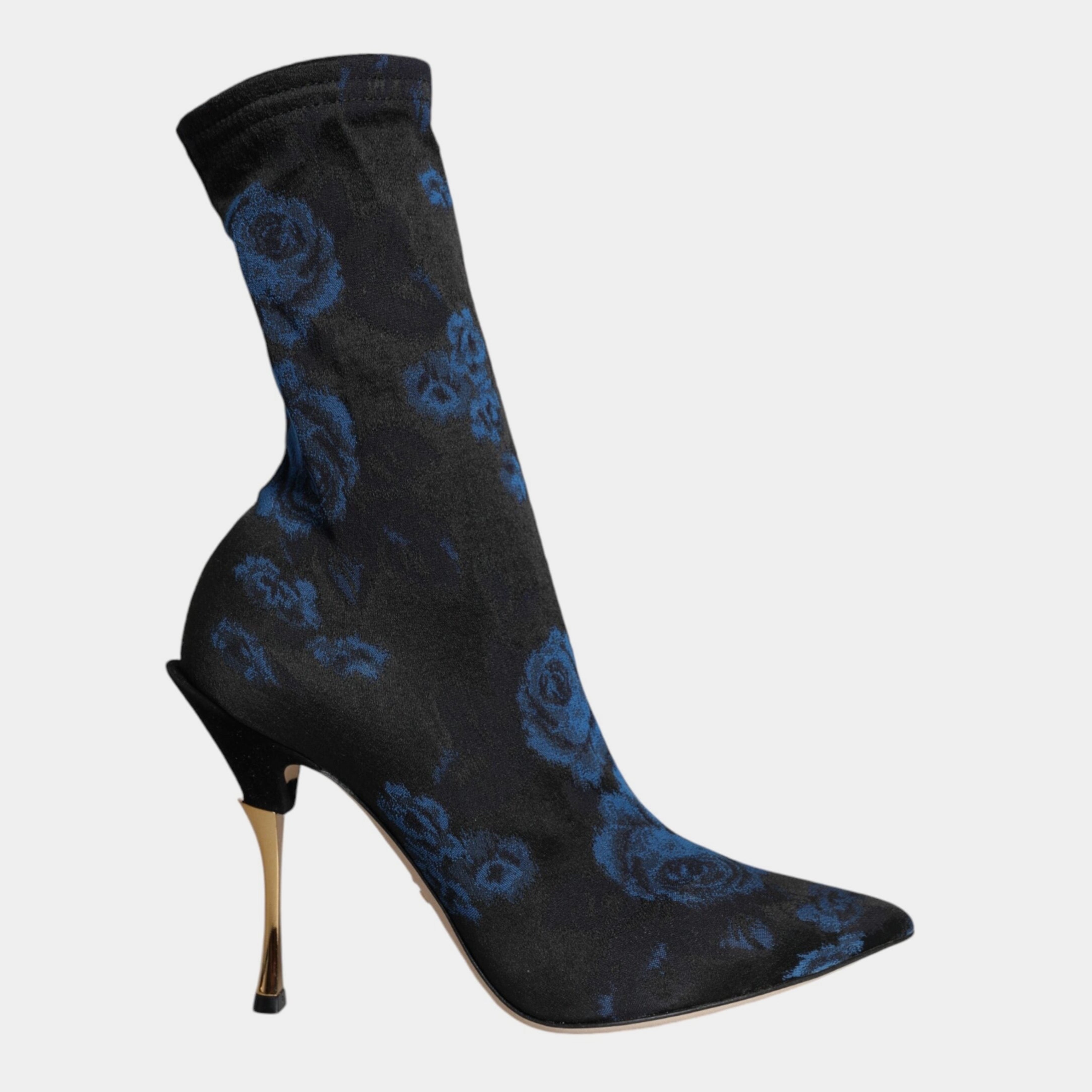 Дамски луксозни обувки на високи токчета над глезена Dolce & Gabbana Women’s Black Floral Stretch Mid Calf Heels Boots