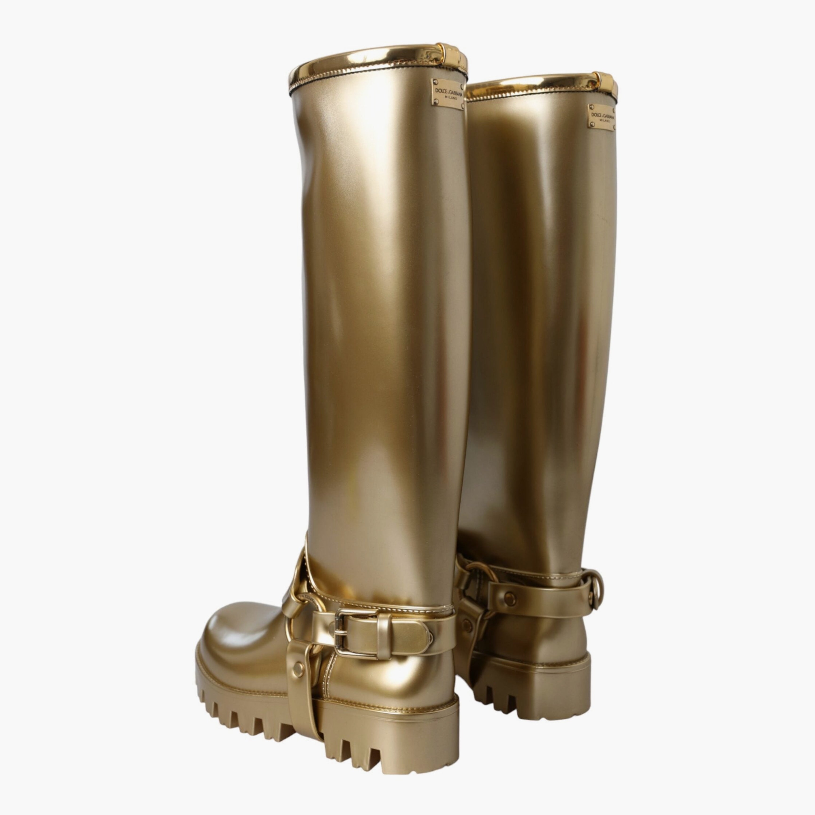 Дамски златисти високи гумени ботуши DOLCE & GABBANA Women’s Metallic Gold Rubber PVC Rain High Boots