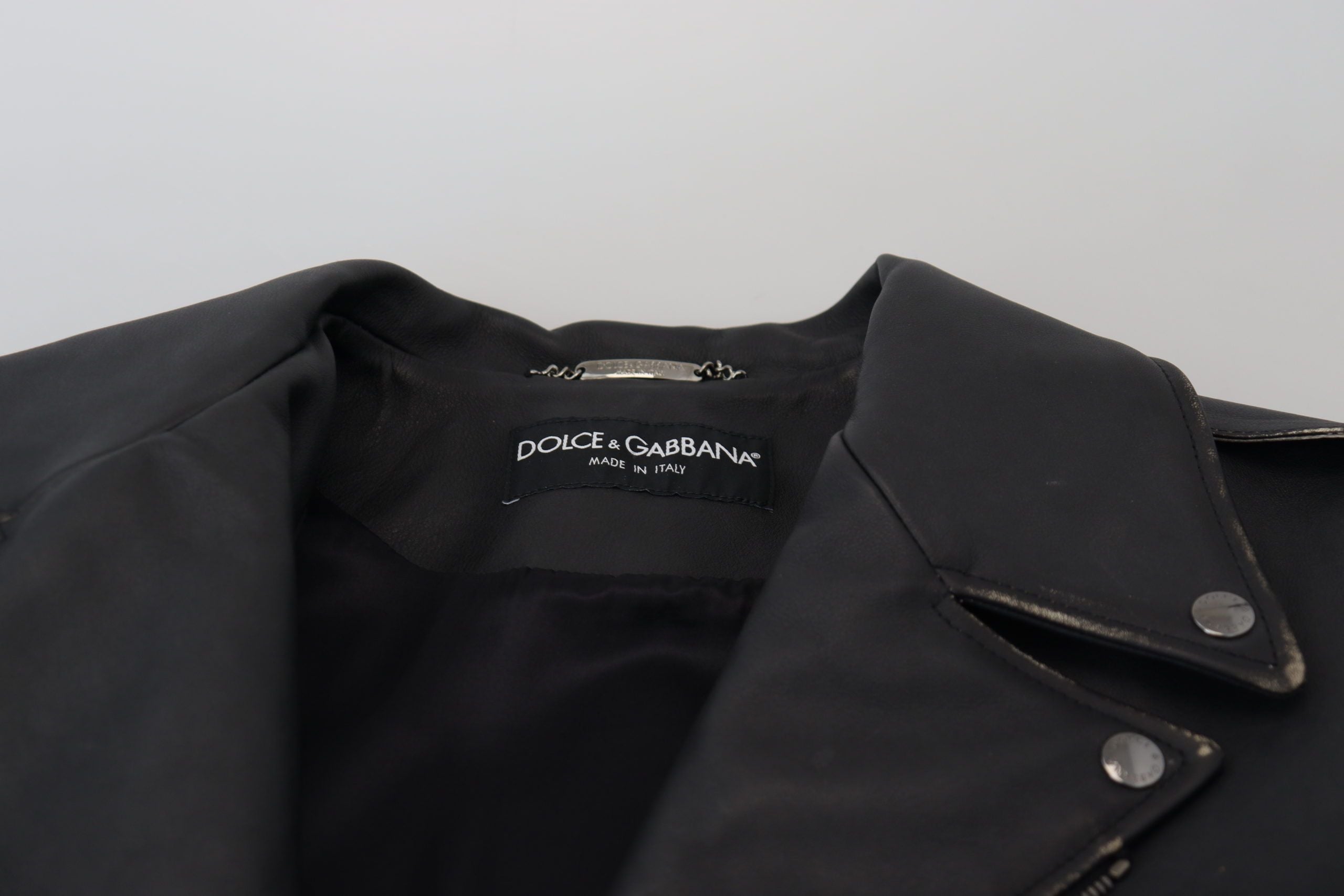 Елегантно черно кожено мотоциклетско яке Dolce &amp; Gabbana