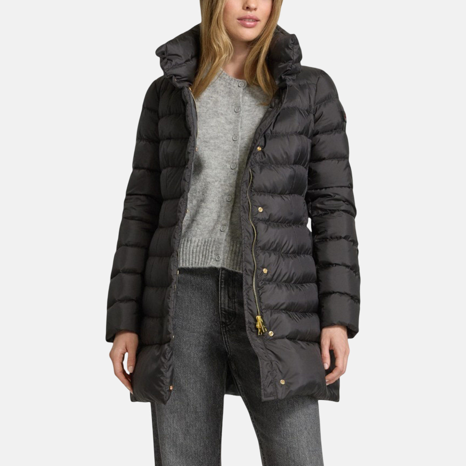 Дамско черно дълго яке Peuterey Women Jacket PED545601181967 Front View
