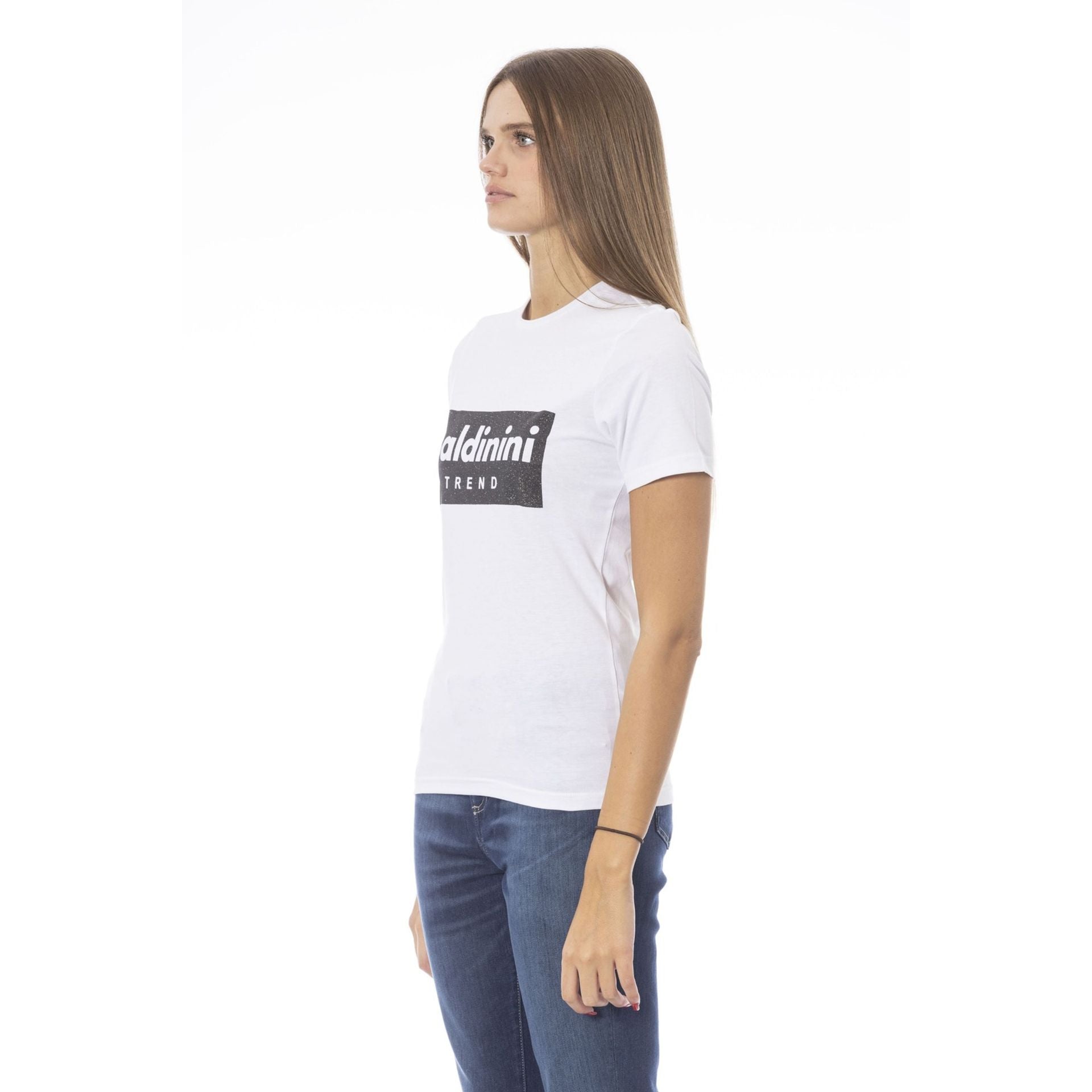 Дамска памучна тениска в бяло Women’s t-shirt Baldinini Trend TSD07 MANTOVA BIANCOWHITE angled view