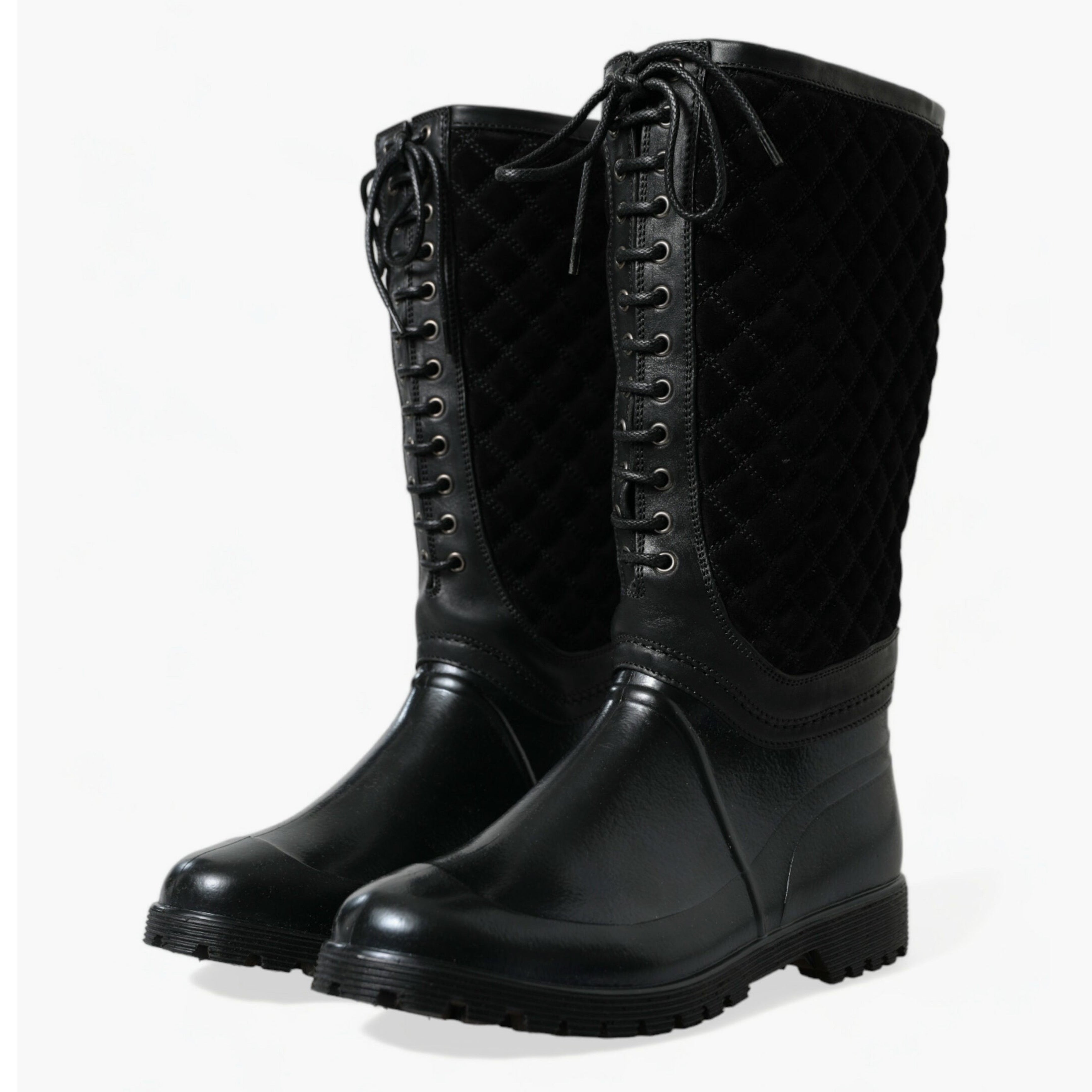 Мъжки луксозни ботуши за дъжд в черно с връзки DOLCE & GABBANA
Men’s Luxury Black Quilted Lace-up Rain Boots