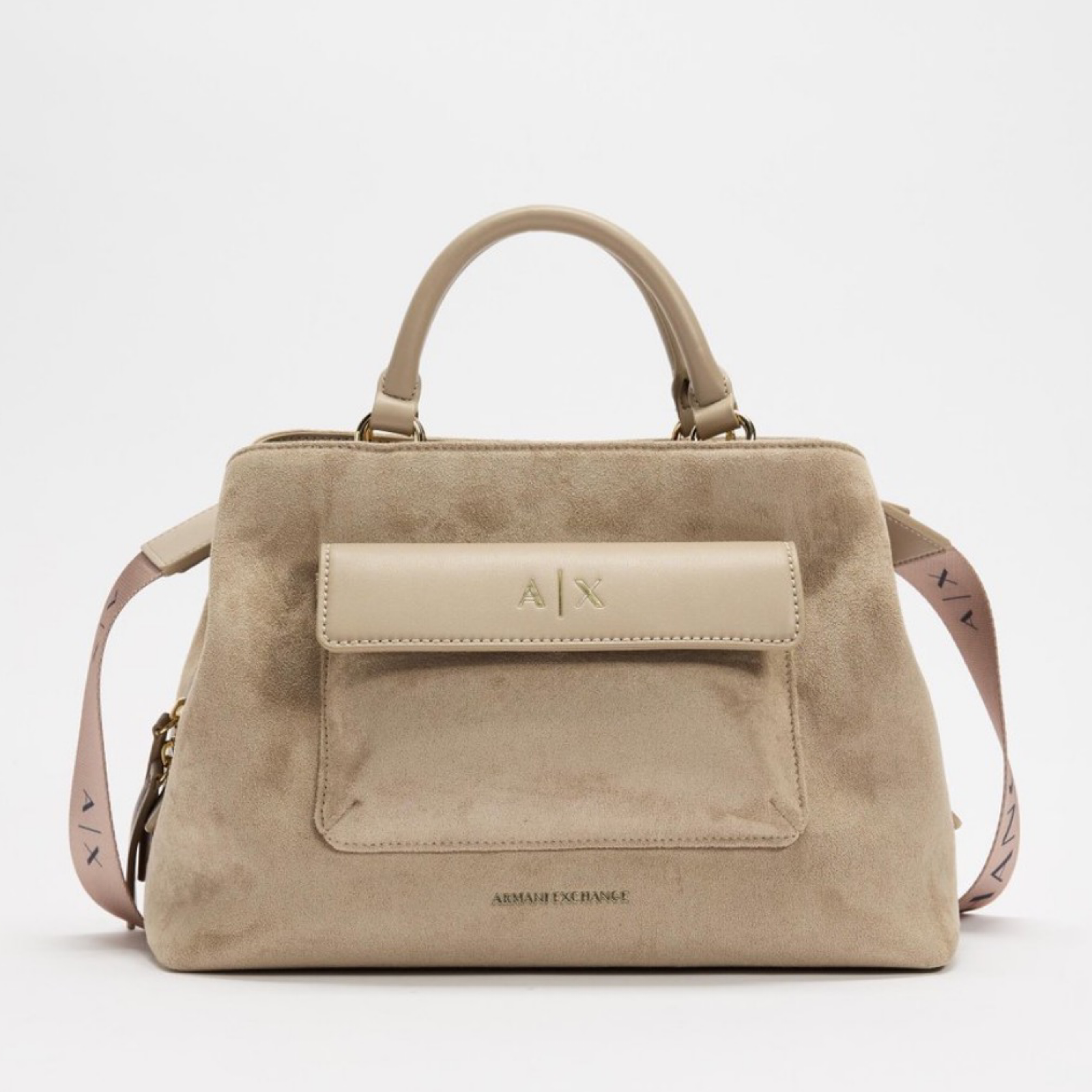 Дамска бежова велурена чанта Armani Exchange Women Handbag XW001545 AF22630 U6223 Front View