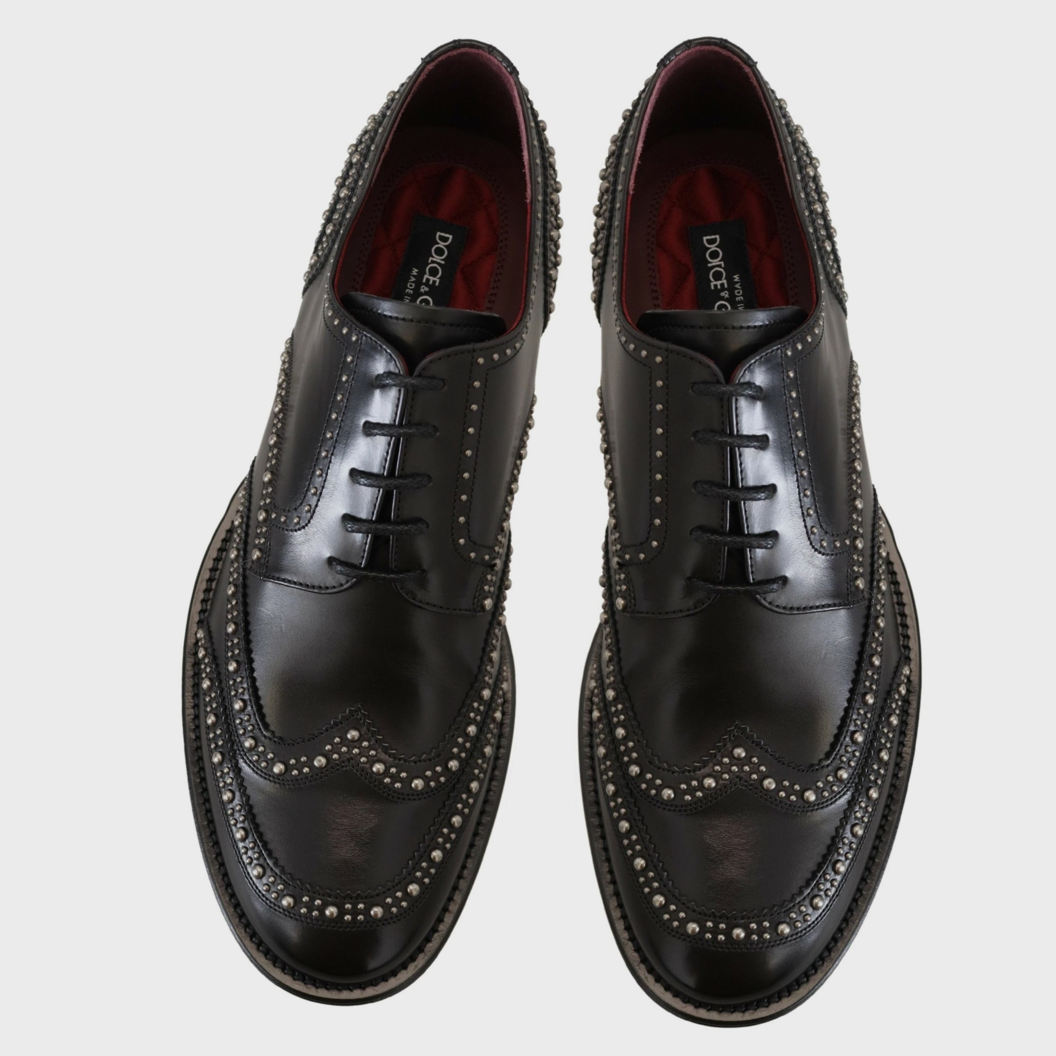 Мъжки луксозни официални черни кожени обувки Dolce & Gabbana Men’s Luxury Black Leather Studded Derby Shoes