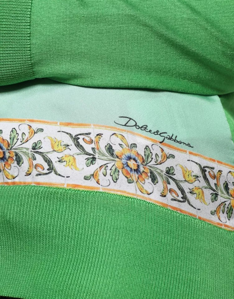 Дамски луксозен копринен пуловер DOLCE & GABBANA Women’s Green Silk Granita Al Limone Long Sleeves Sweater