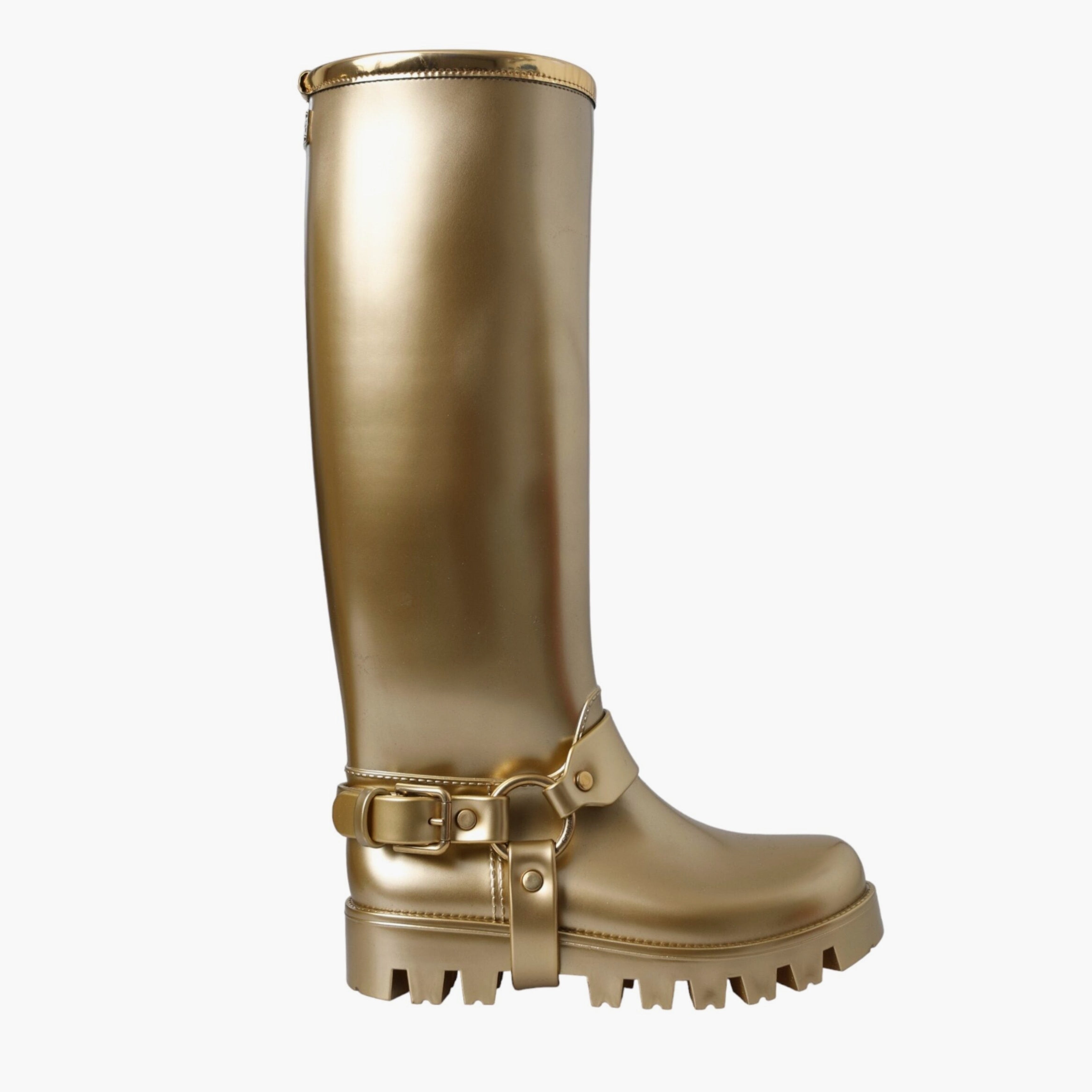Дамски златисти високи гумени ботуши DOLCE & GABBANA Women’s Metallic Gold Rubber PVC Rain High Boots