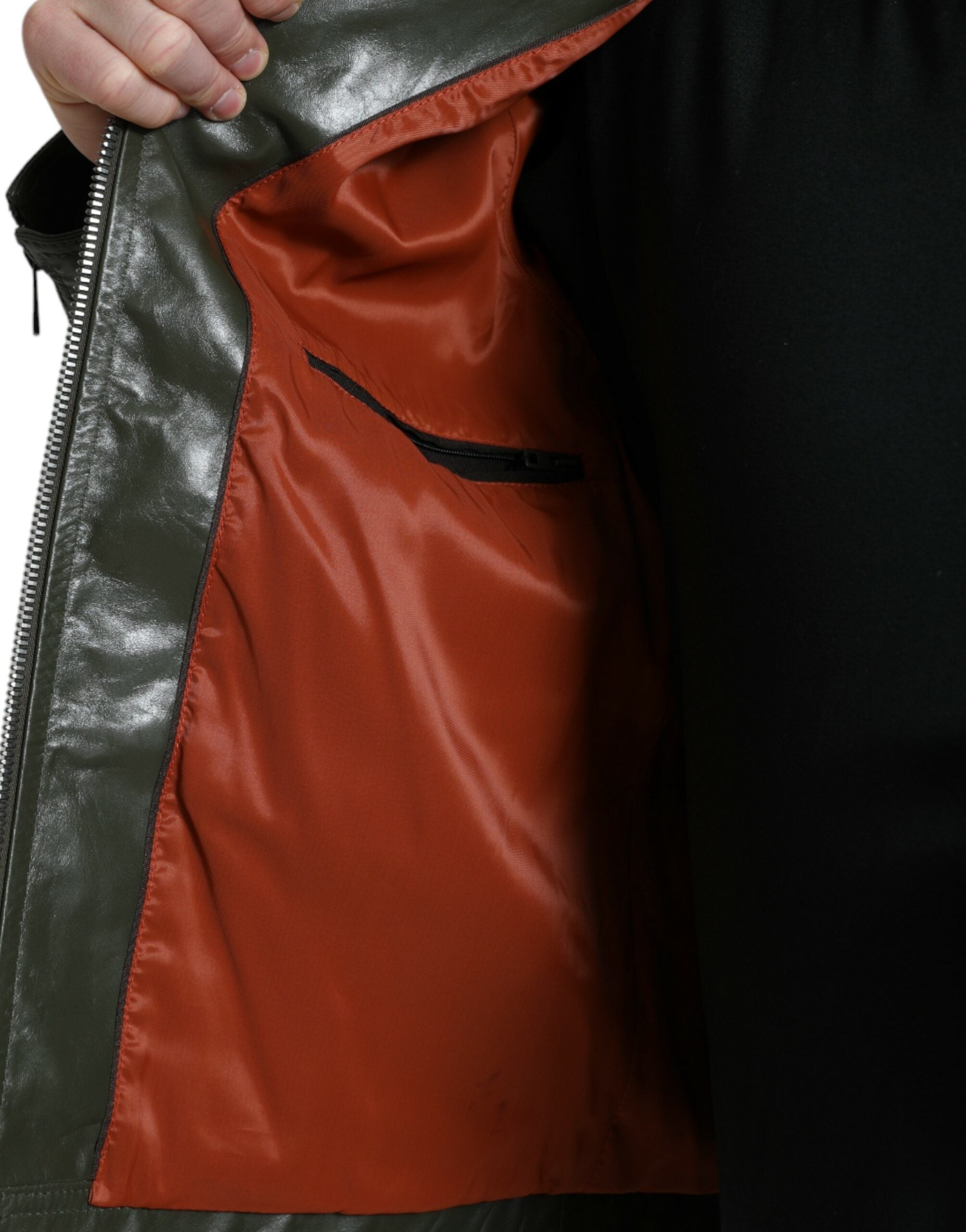 Мъжко луксозно кожено яке в зелено DOLCE & GABBANA Men’s Luxury Leather Emerald Green Biker Jacket