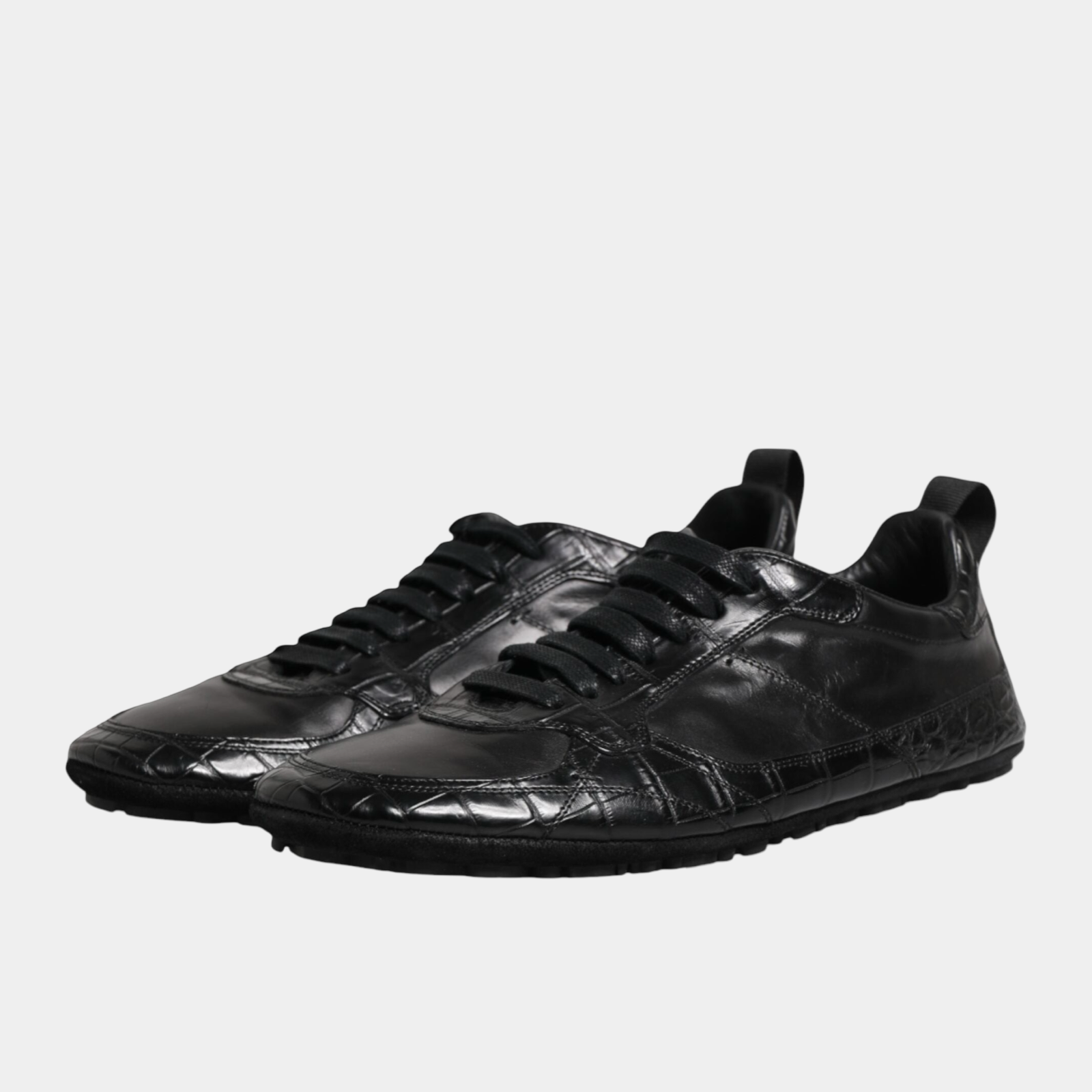Dolce & Gabbana Black Caiman Leather Men Sneakers Lateral View