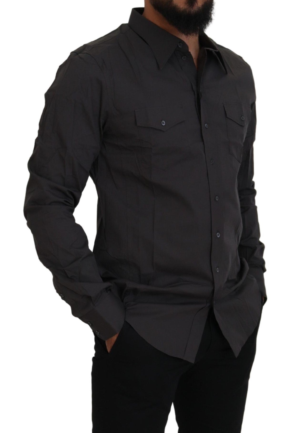 Dolce &amp; Gabbana Елегантна сива прилепнала риза Sicilia