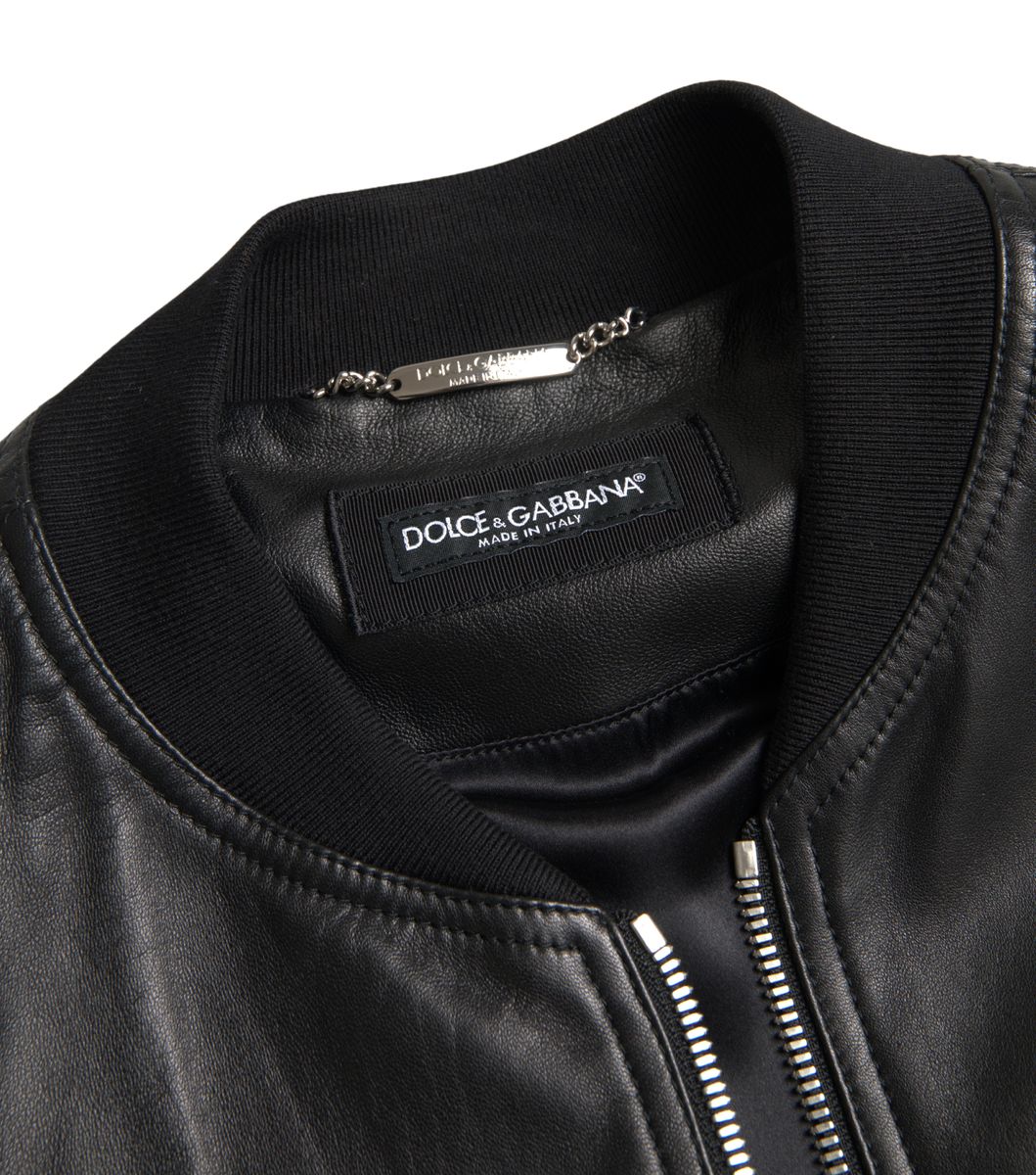 Елегантно черно кожено бомбър яке Dolce &amp; Gabbana