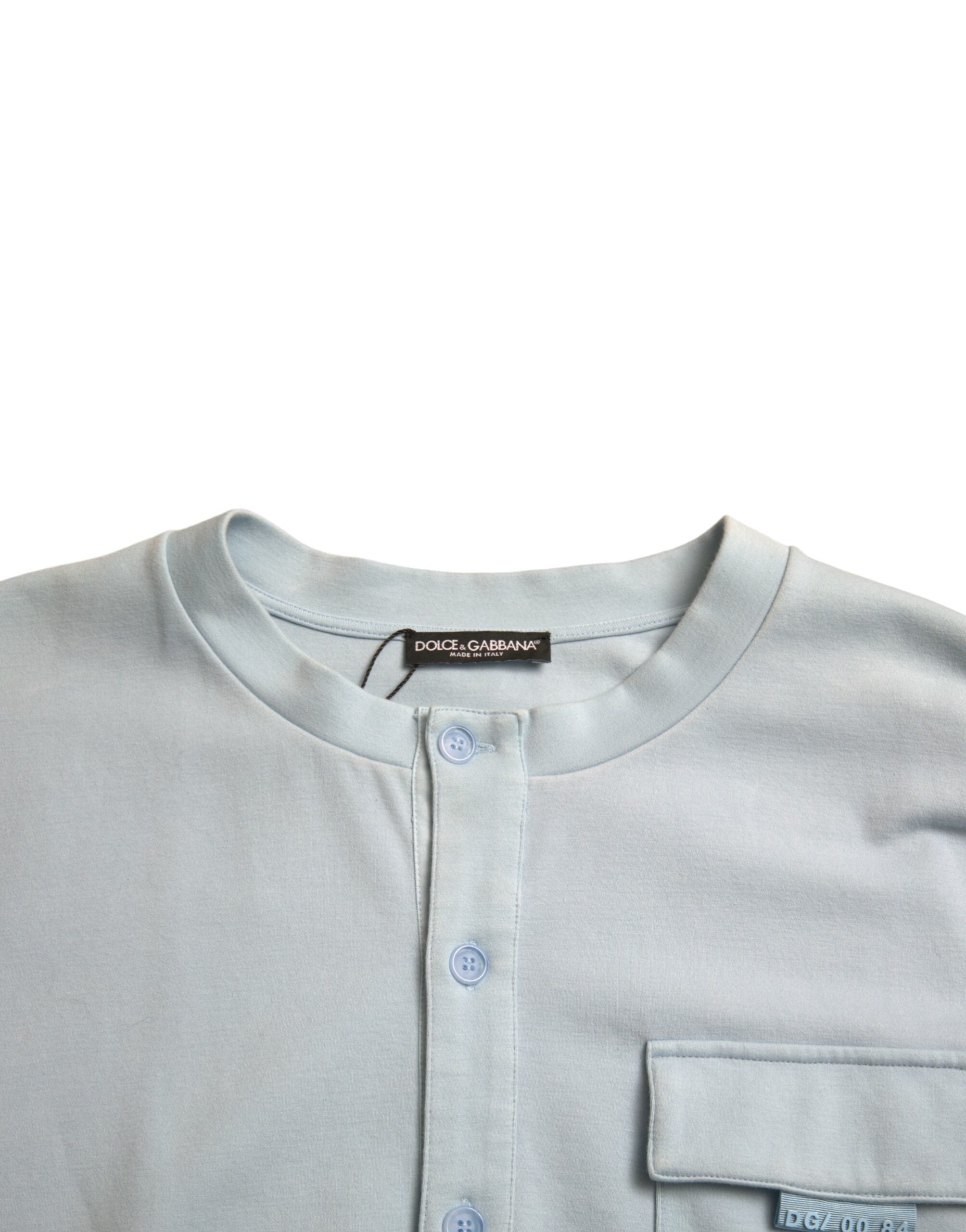 Елегантен светлосин пуловер с кръгло деколте от смесен памук на Dolce &amp; Gabbana