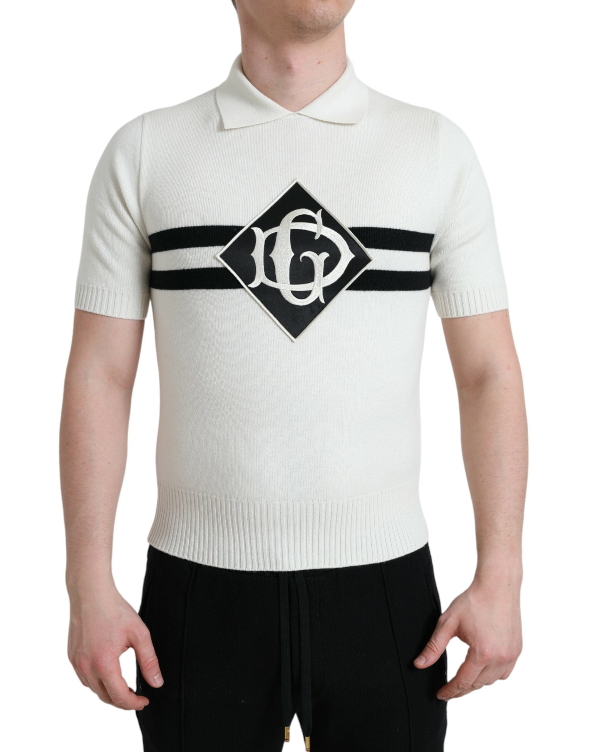 Dolce &amp; Gabbana White DG тениска с яка и яка Henley Shirt
