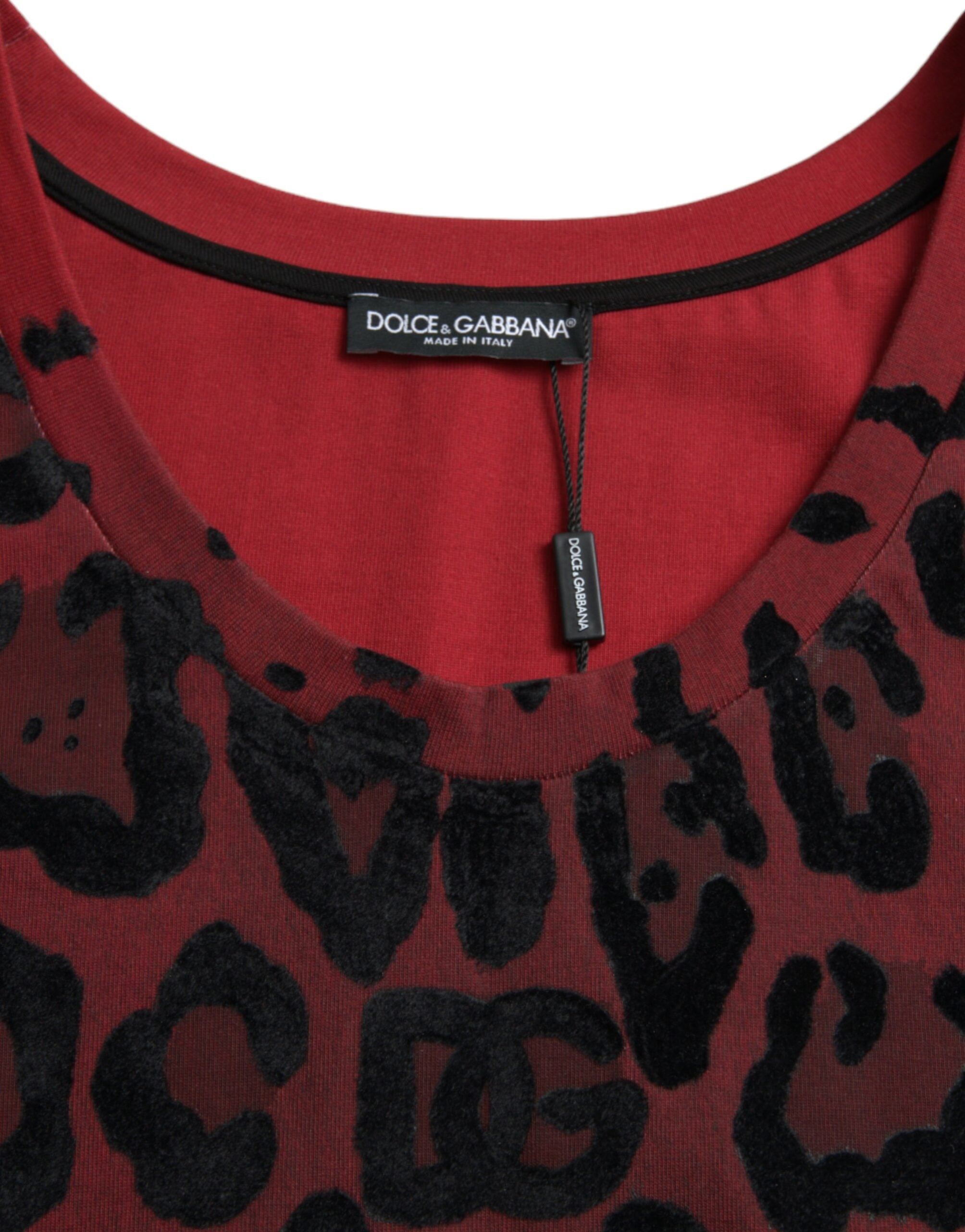 Червена тениска без ръкави с леопардов принт Dolce &amp; Gabbana
