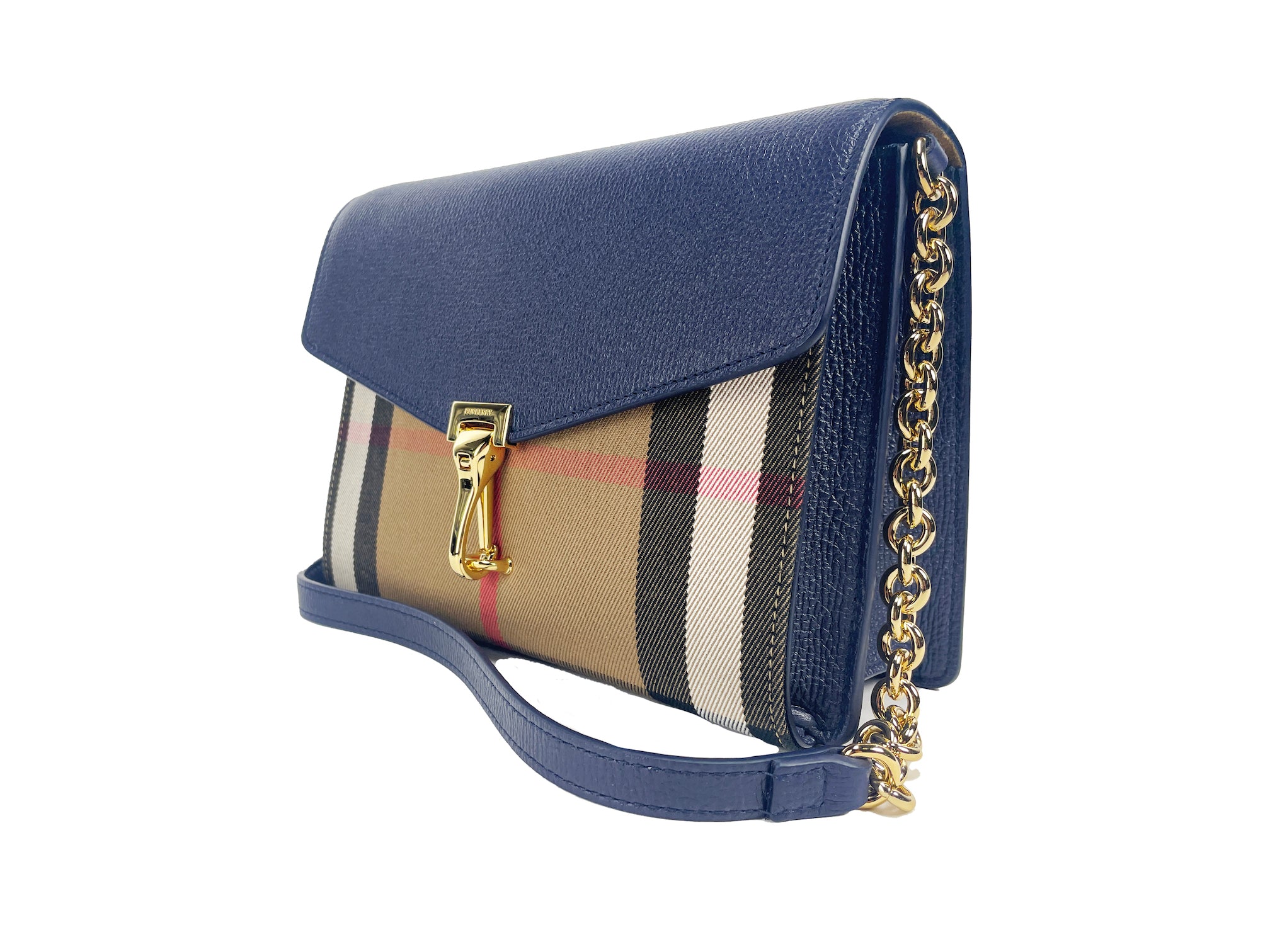Кожена чанта през рамо Burberry Macken Small Regency Blue House