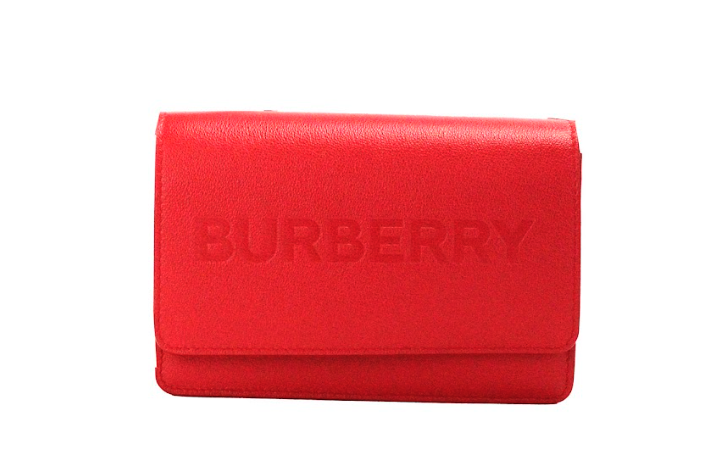 Гладка кожена чанта през рамо Burberry Hampshire, малка червена щампована чанта