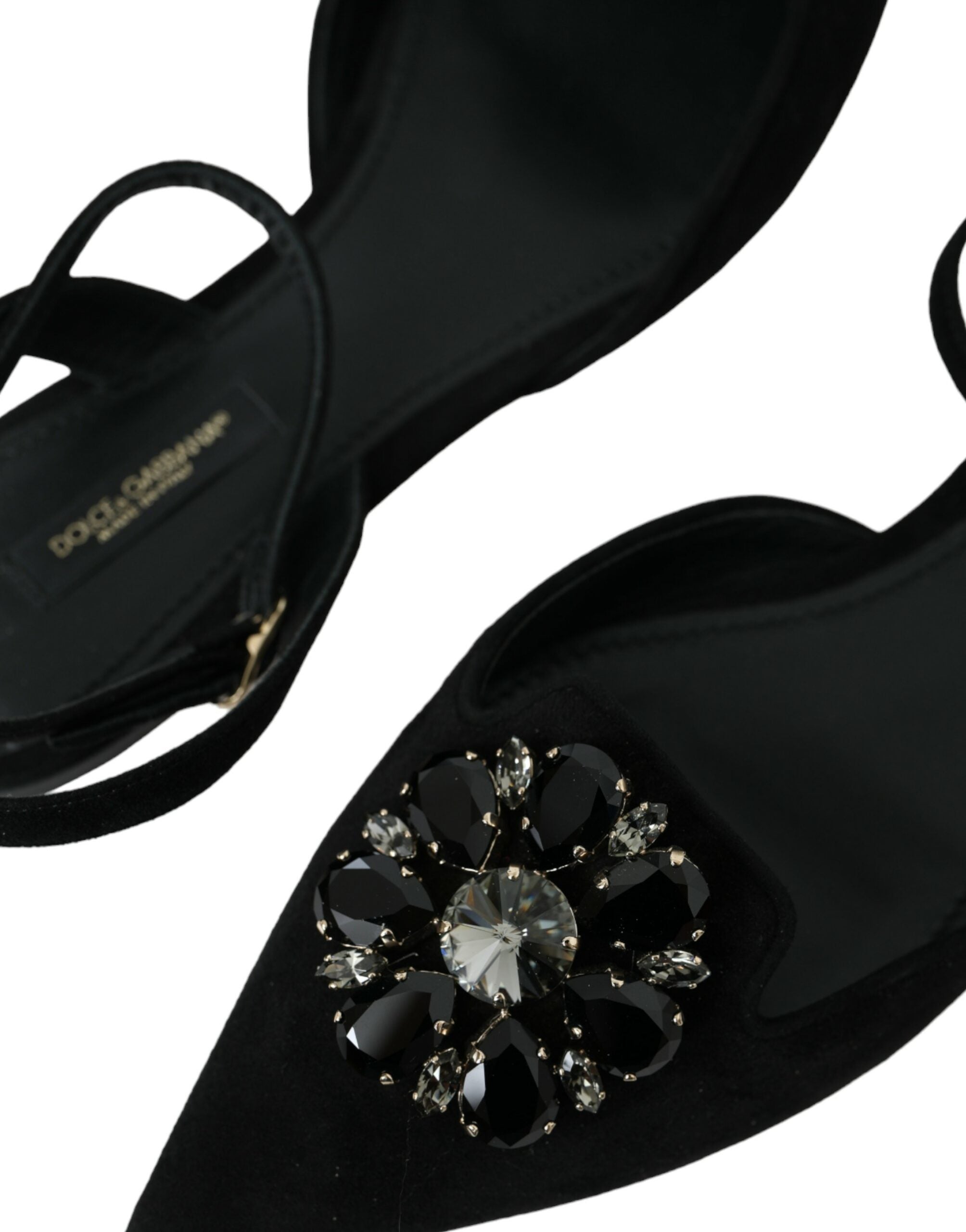 Dolce &amp; Gabbana Черни кожени сандали Crystal Slingback